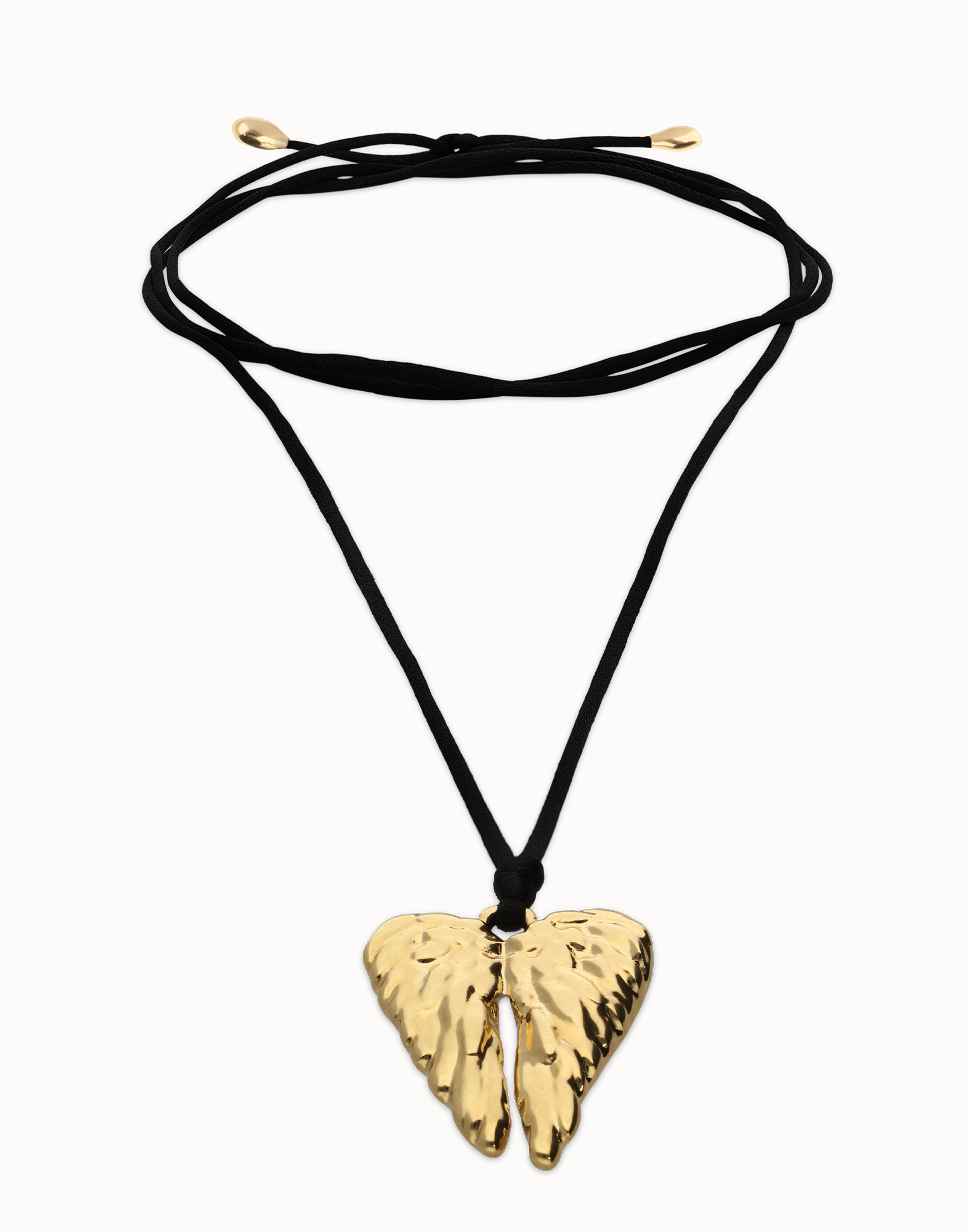 Long silk cord necklace with wing detail, Golden, large thumbnail