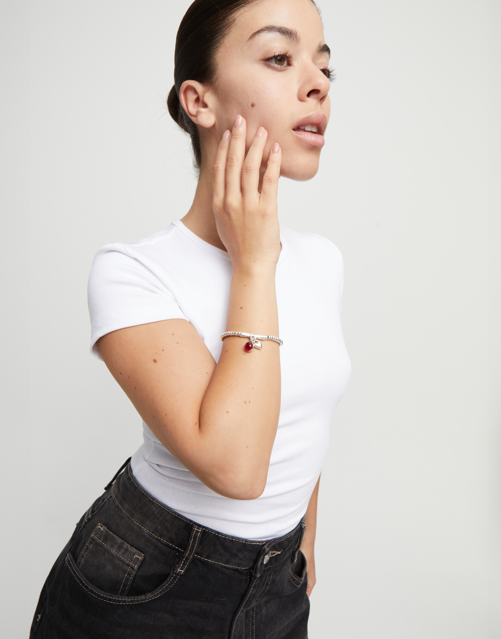 Bracciale a sfere placcate argento Sterling con cristallo di Murano rosso, Argent, large thumbnail