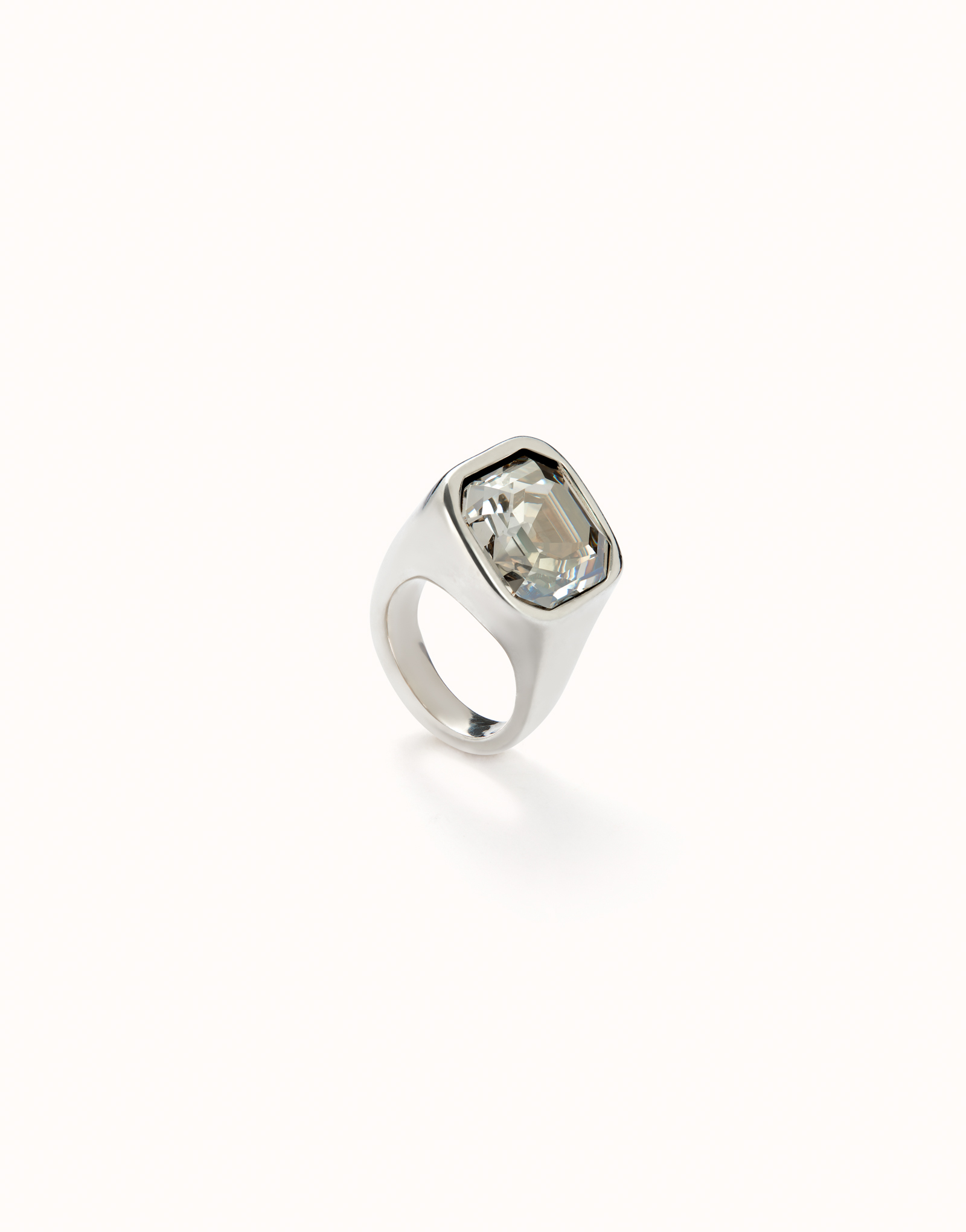 Anello placcato argento sterling finitura di forma quadrata e cristallo bianco, Argent, large thumbnail
