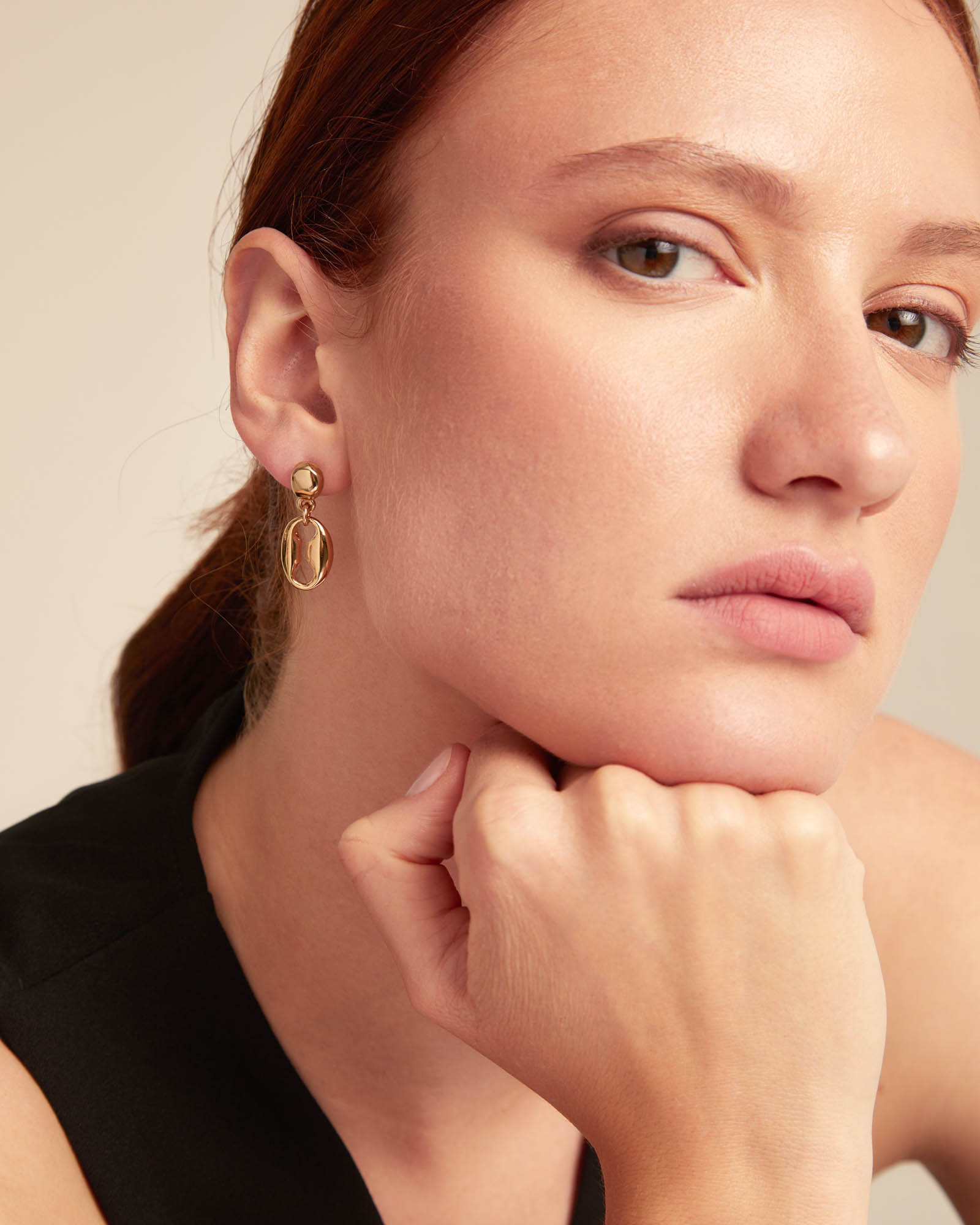 Drop earrings, Golden, large thumbnail