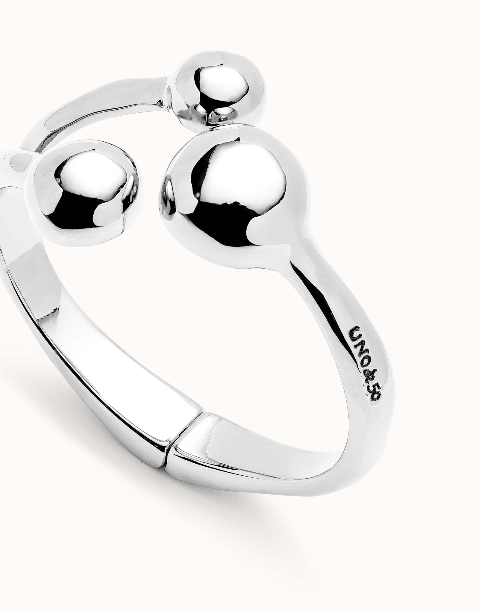 Cuff bracelet with three beads, Silver, large thumbnail