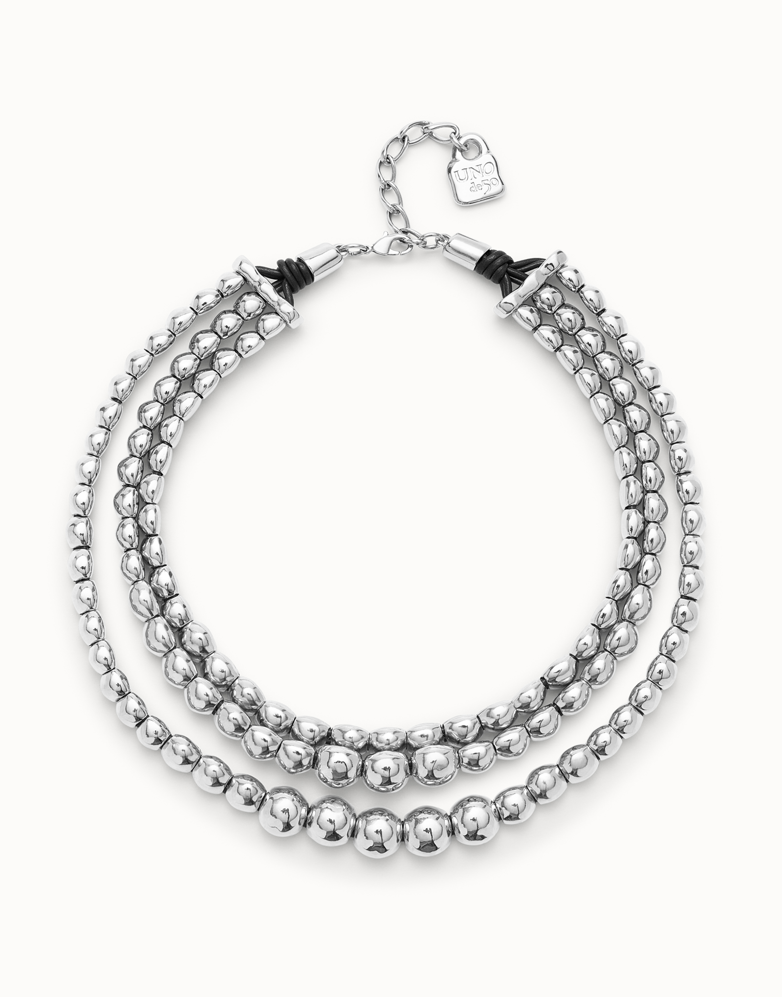 Three strand short beaded necklace, Silver, large thumbnail