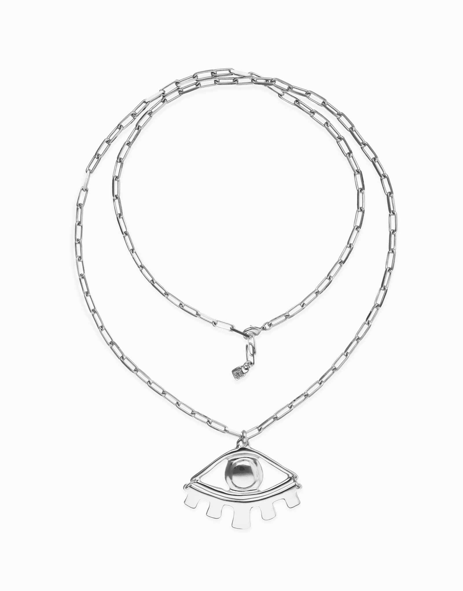 Long pendant chain necklace with central eye, Silver, large thumbnail