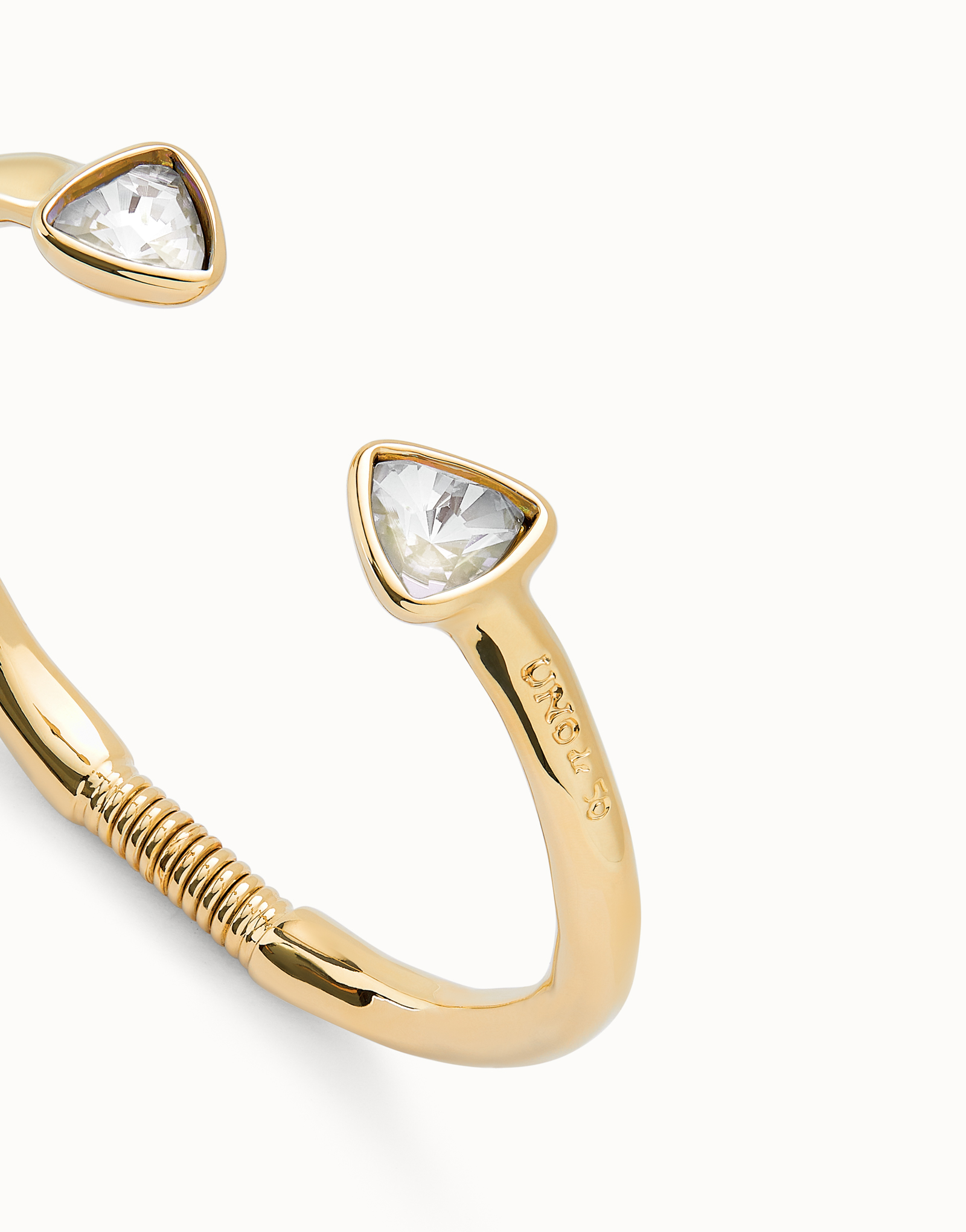 Cuff bracelet with two multicolored  crystals, Golden, large thumbnail