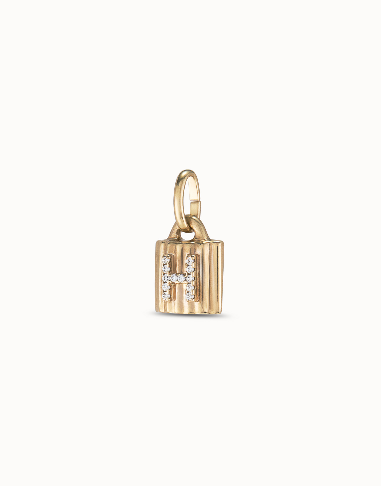 18K gold-plated padlock charm with topaz letter H, Golden, large thumbnail