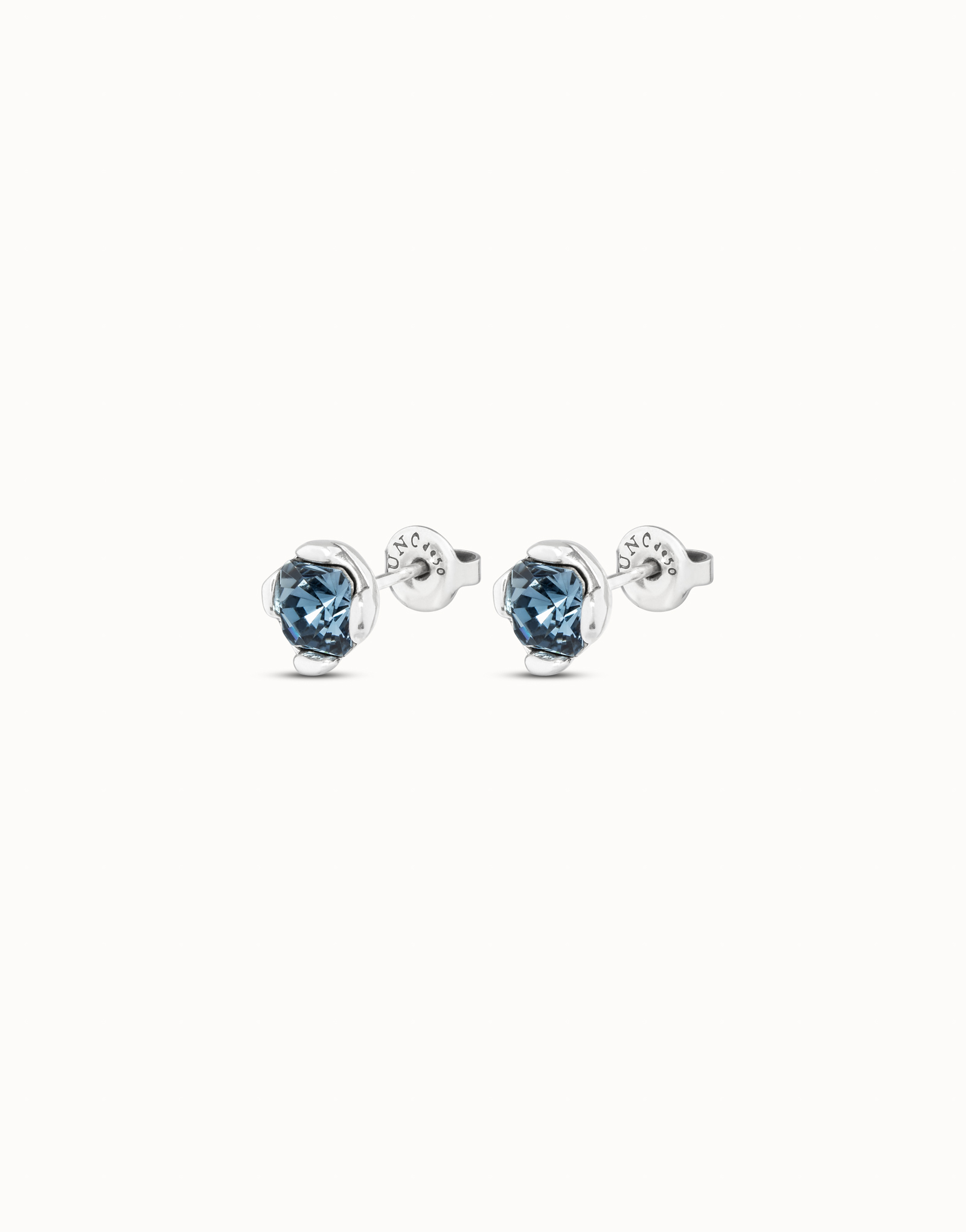 Stud earrings with blue crystal, Silver, large thumbnail