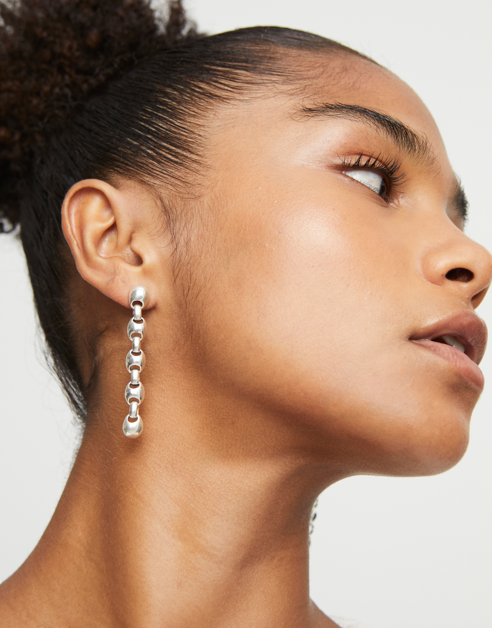 Orecchini lunghi placcati argento Sterling con maglie a forma di sfere, Argent, large thumbnail