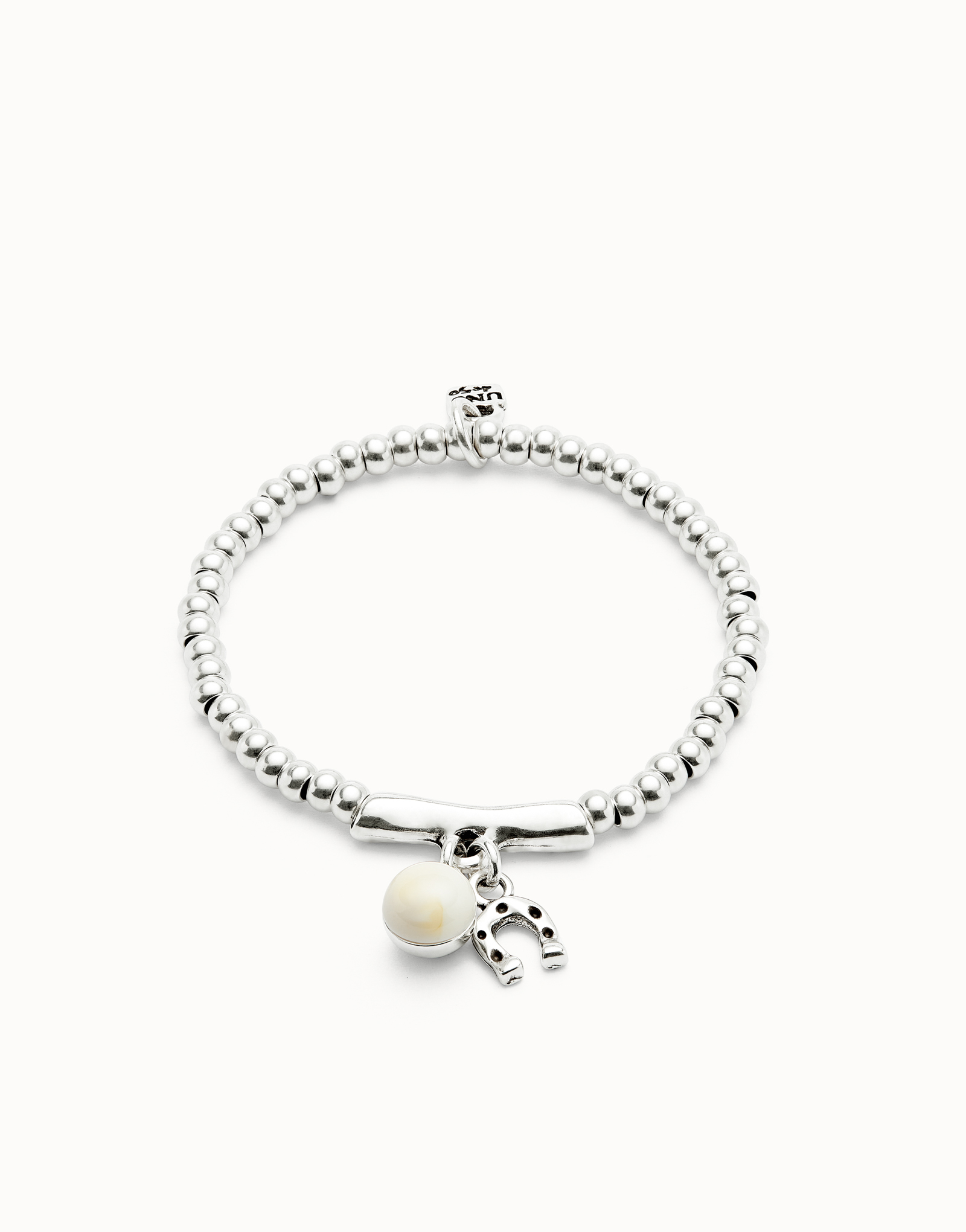 Bracelet plaqué argent avec cristal en verre de Murano et un fer à cheval, Argent, large thumbnail