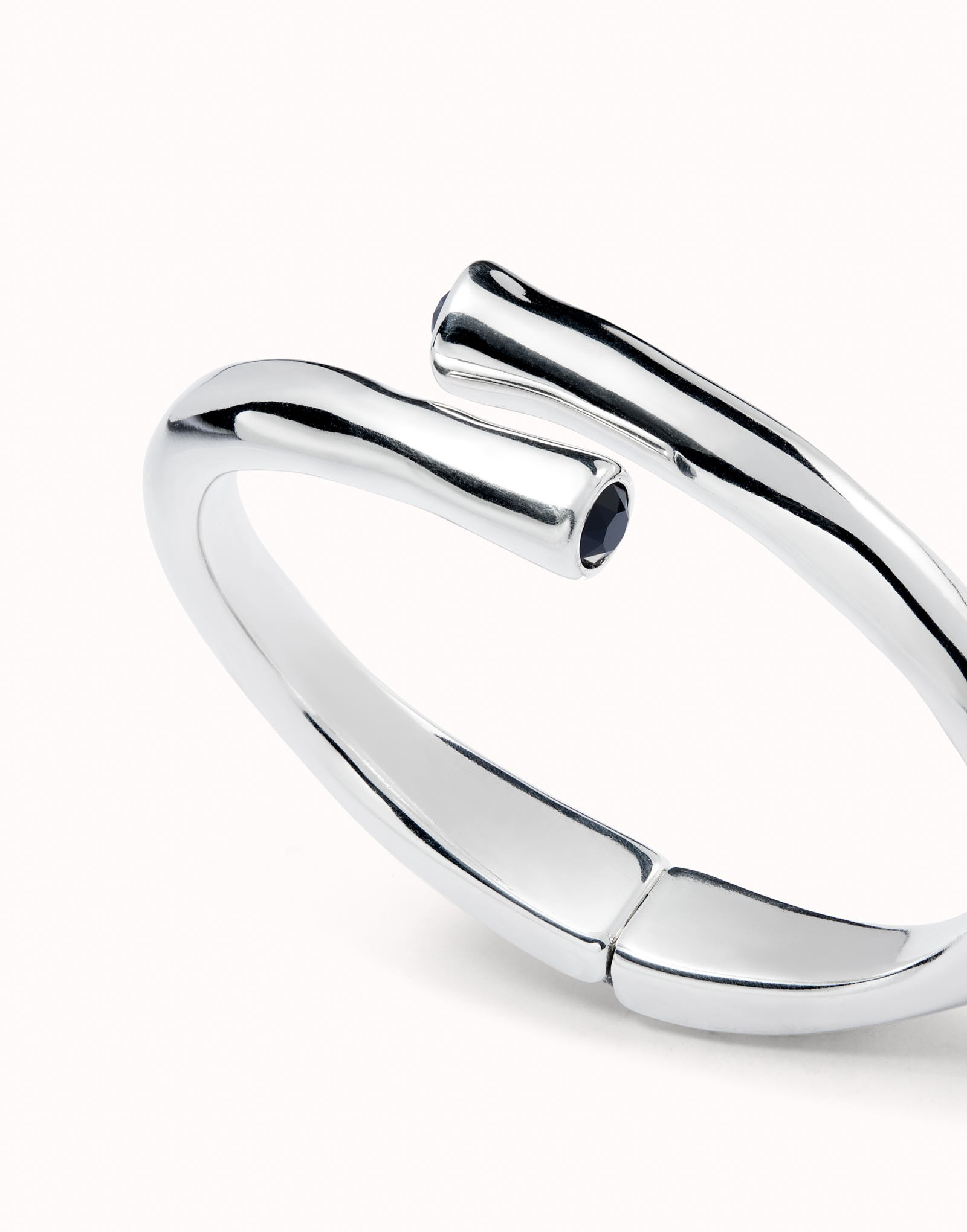 Bangle bracelet with two black crystal, Silver, large thumbnail