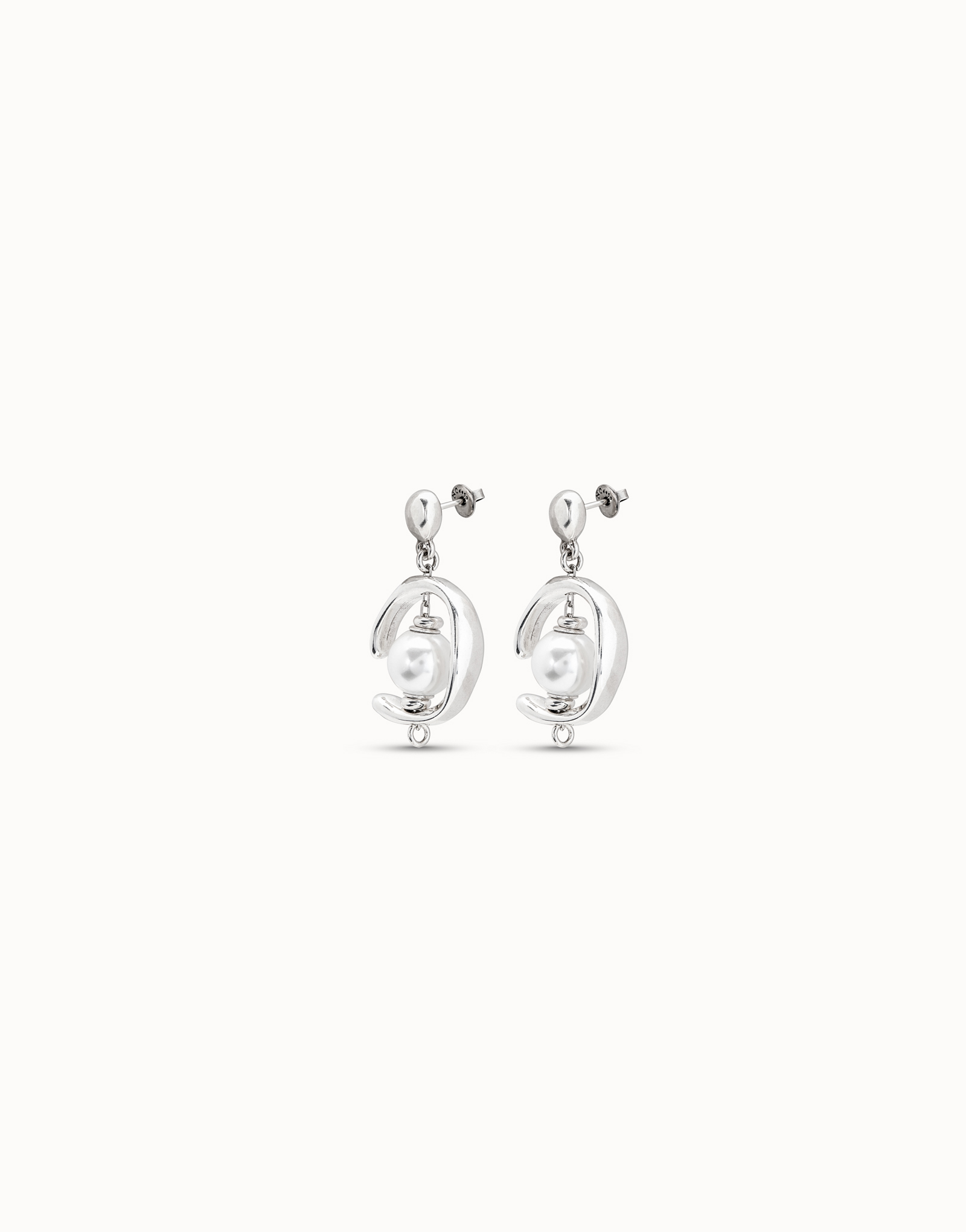 Drop earrings with pearl, Silver, large thumbnail