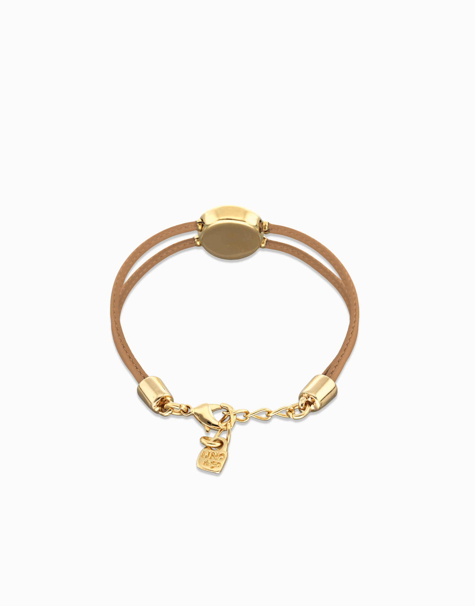 Double cream leather birthstone bracelet with eye, Golden, large thumbnail