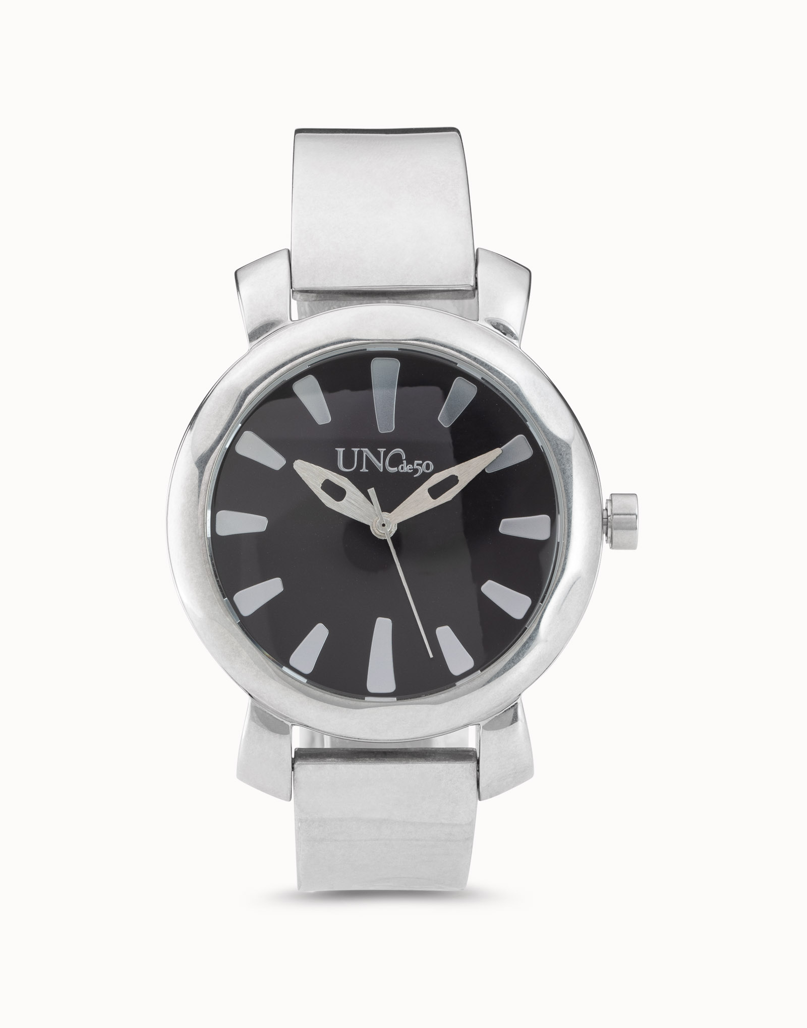 Silver plated watch with black dial, Silver, large thumbnail