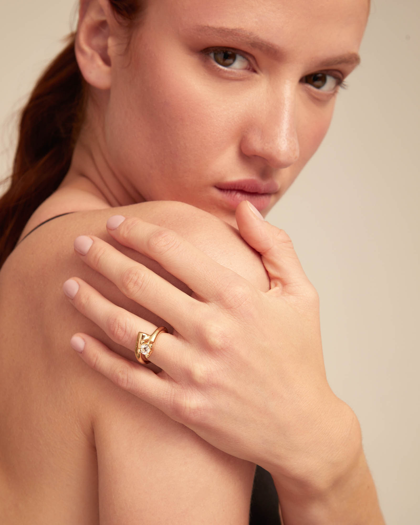 Bague plaquée or 18 carats avec zircon blanc, Or, large thumbnail