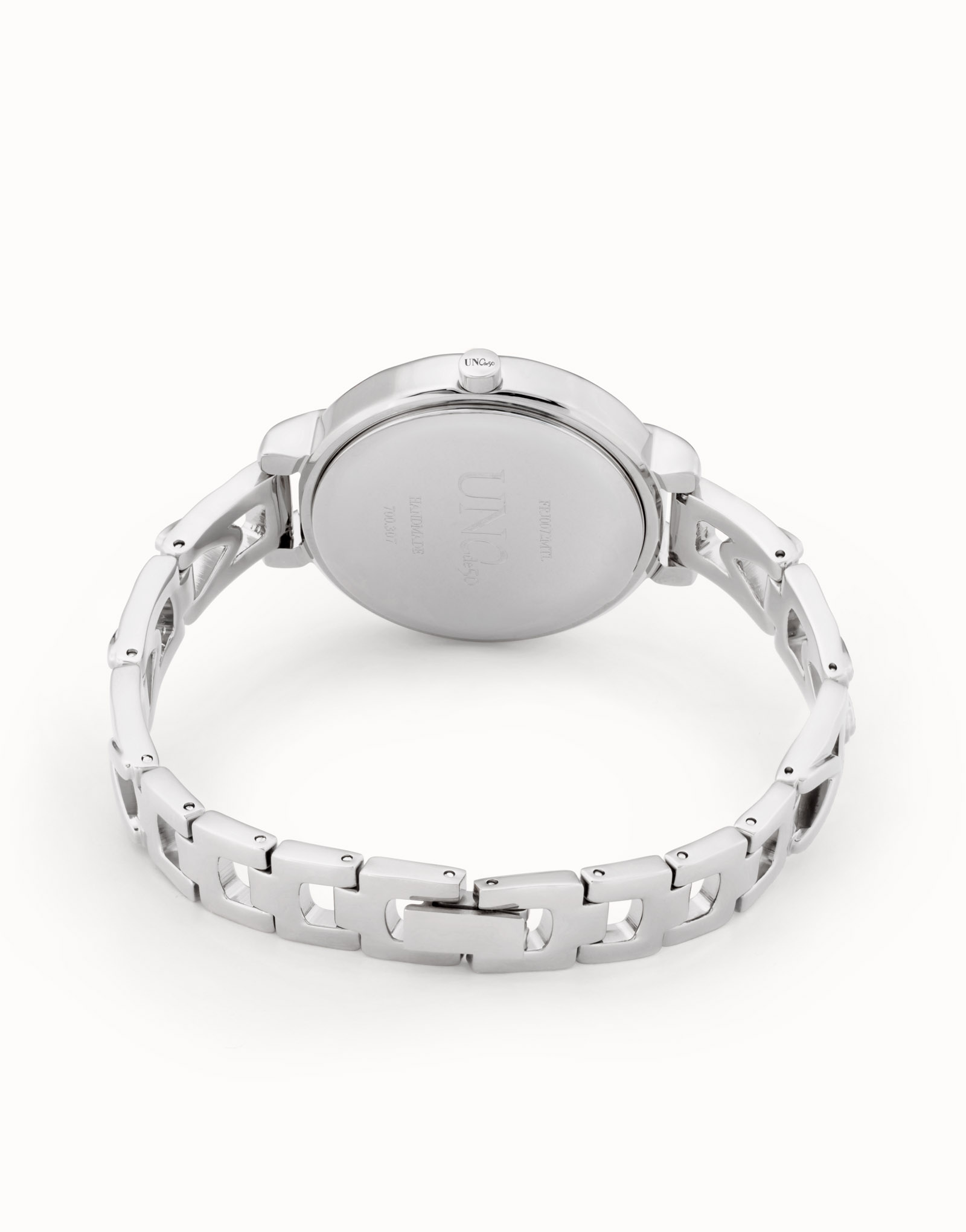 Sterling silver-plated watch with metal strap and round white dial, Silver, large thumbnail