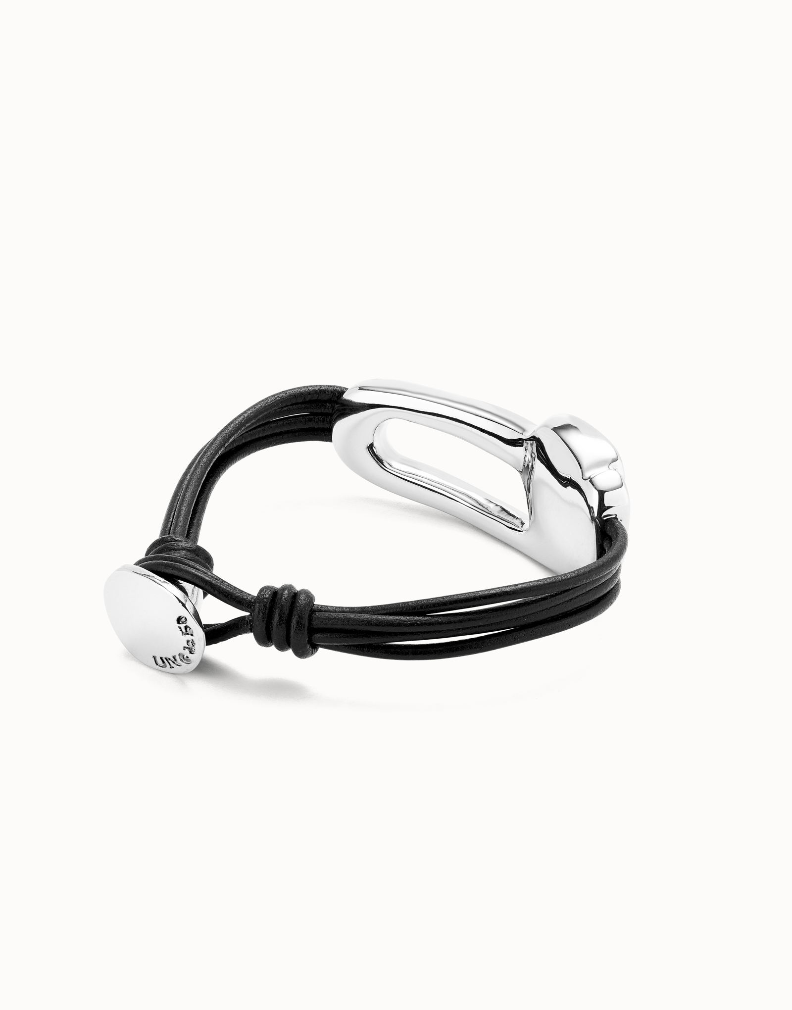 Leather bracelet with a black crystal, Silver, large thumbnail