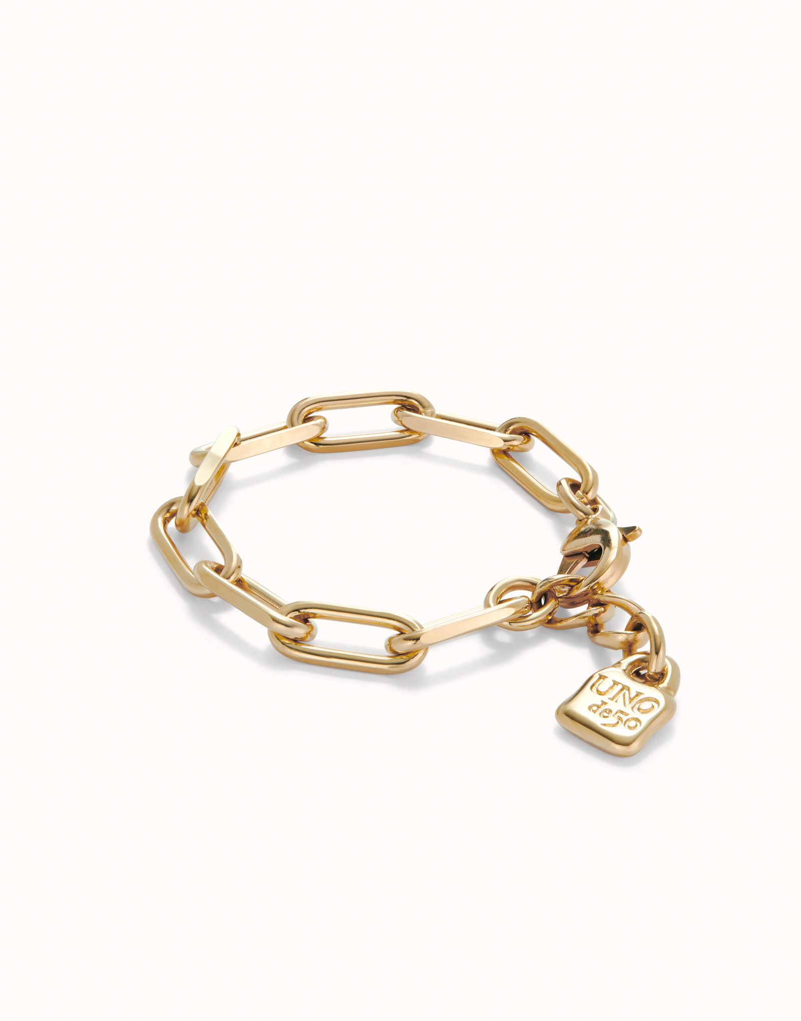 Paper clip link bracelet with padlock, Golden, large thumbnail