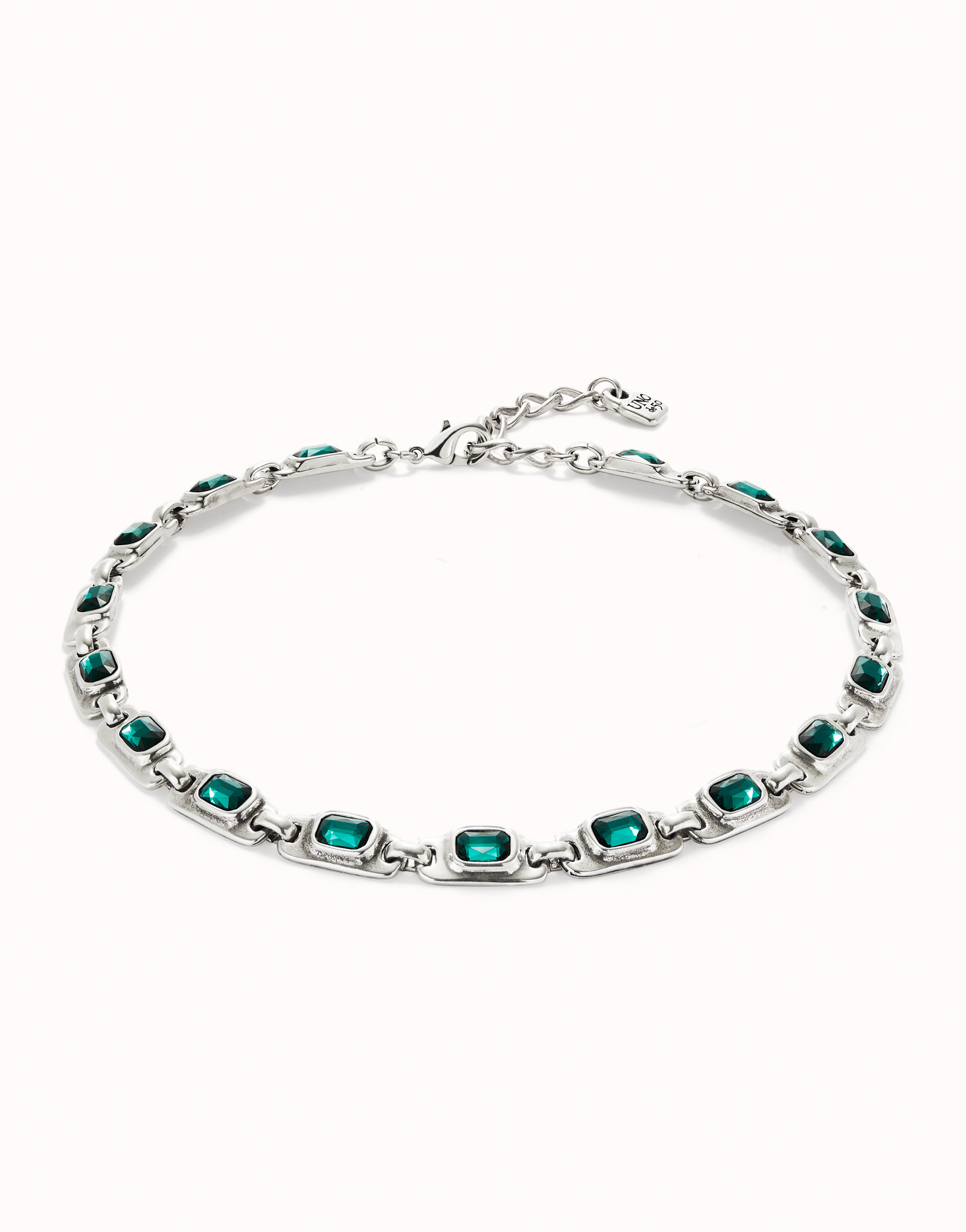 Short necklace with green crystals, Silver, large thumbnail