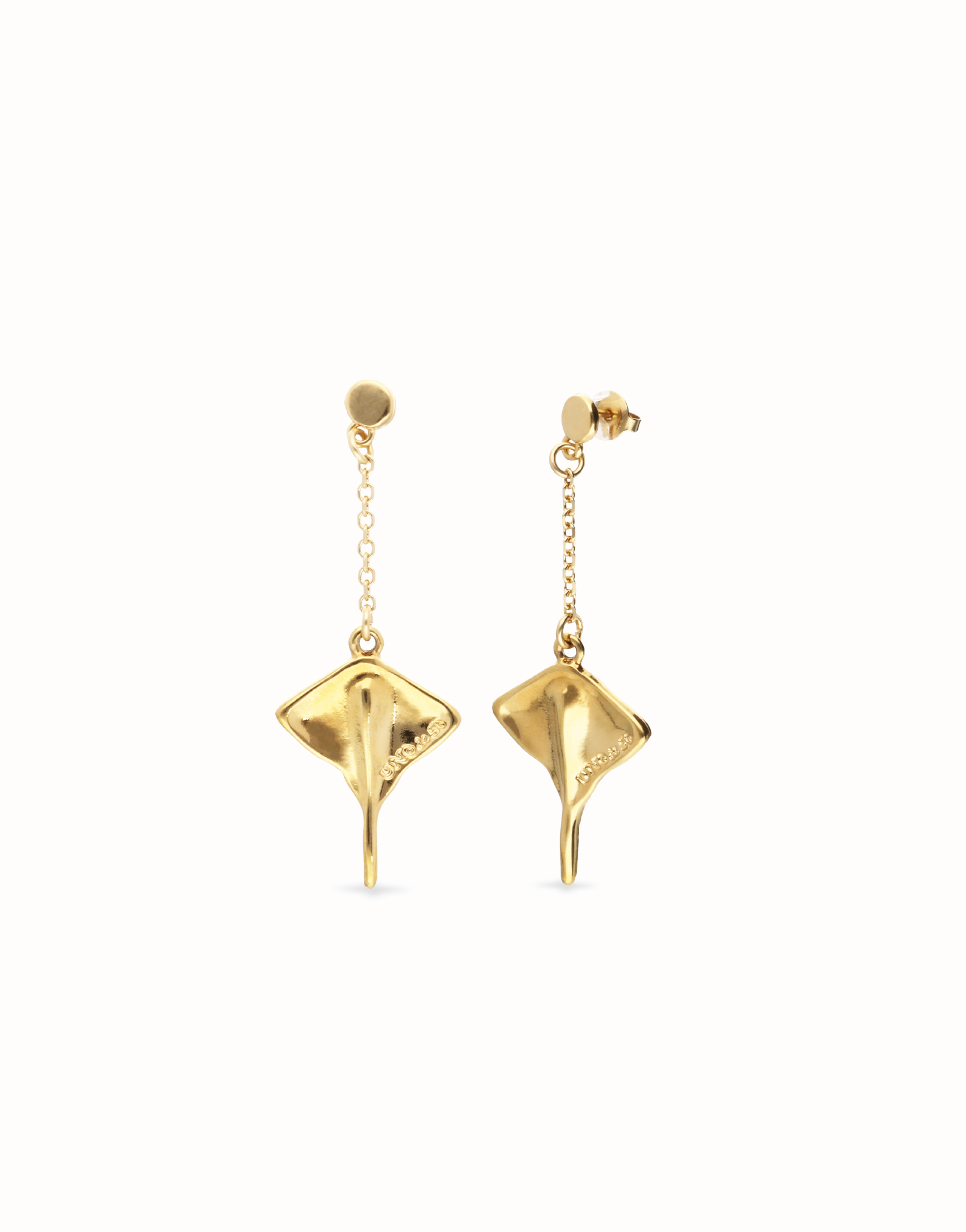 Manta ray-shaped drop earrings, Golden, large thumbnail
