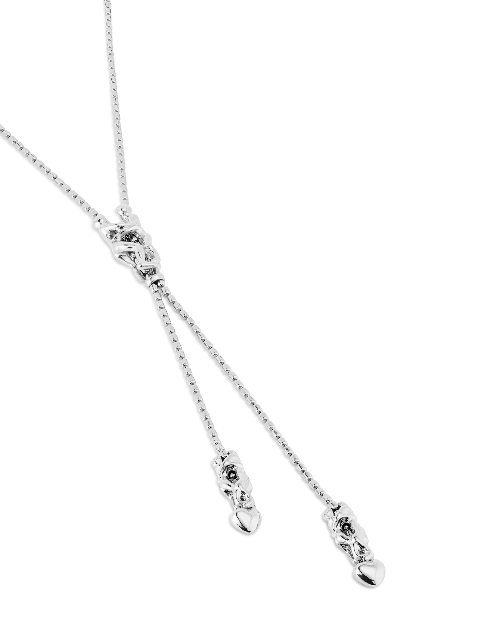 Long adjustable chain necklace with three figures, Silver, large thumbnail