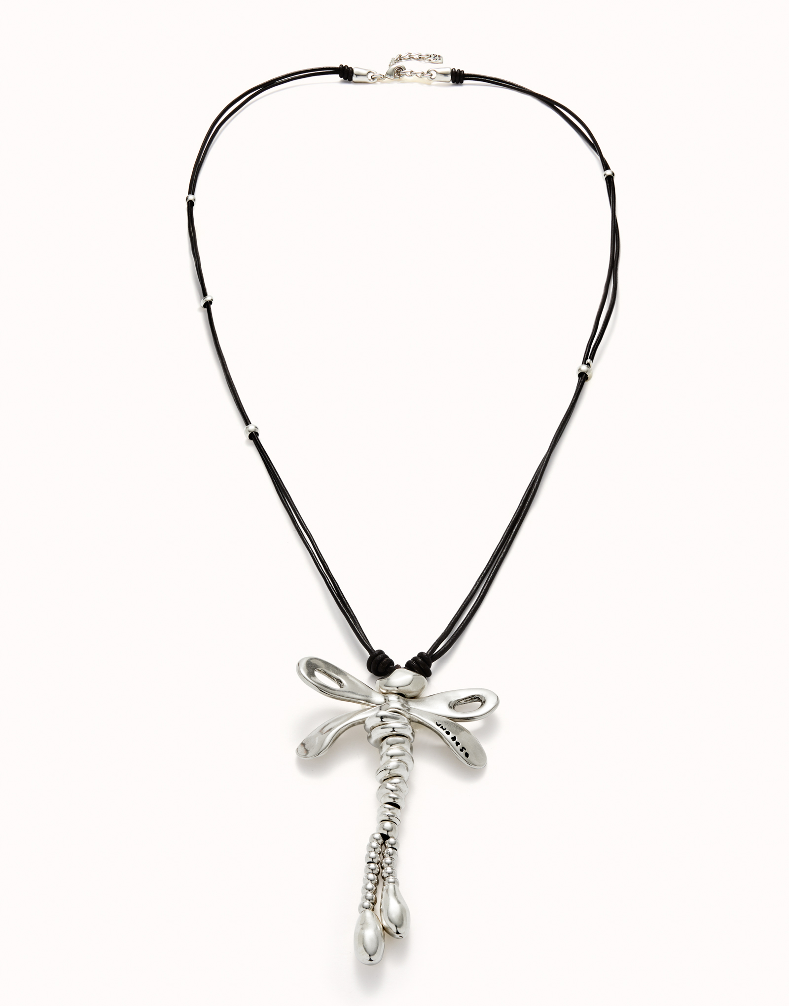 Long pendant necklace with a dragonfly, Silver, large thumbnail