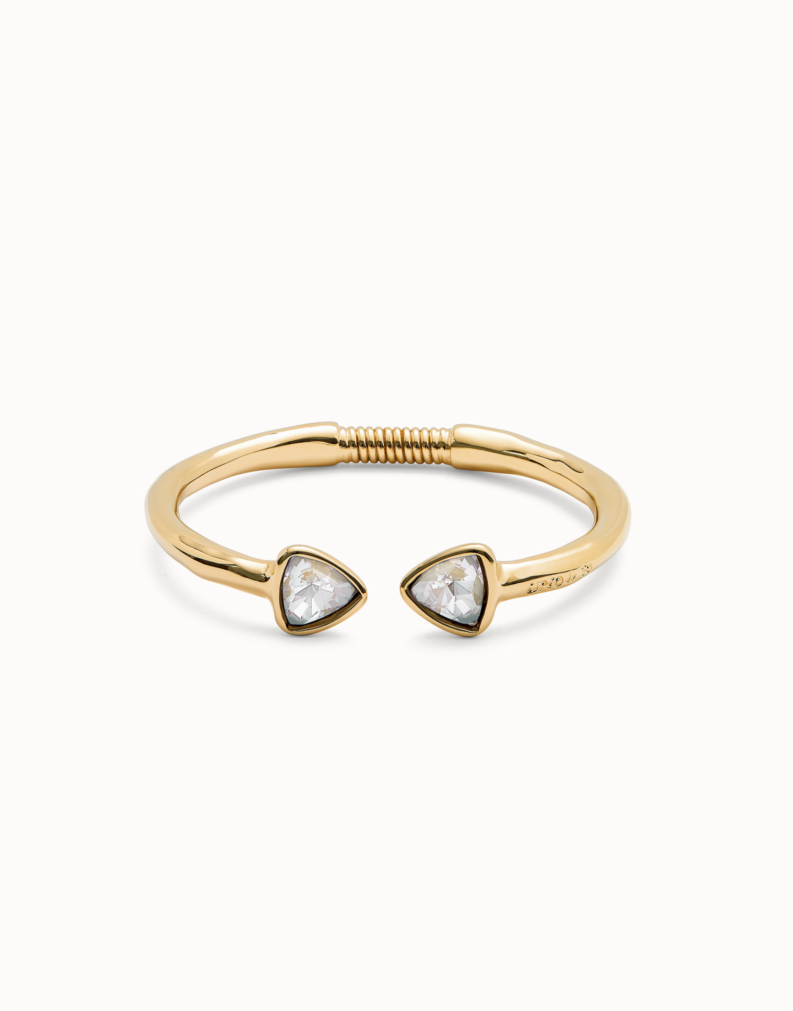 Cuff bracelet with two multicolored  crystals, Golden, large thumbnail