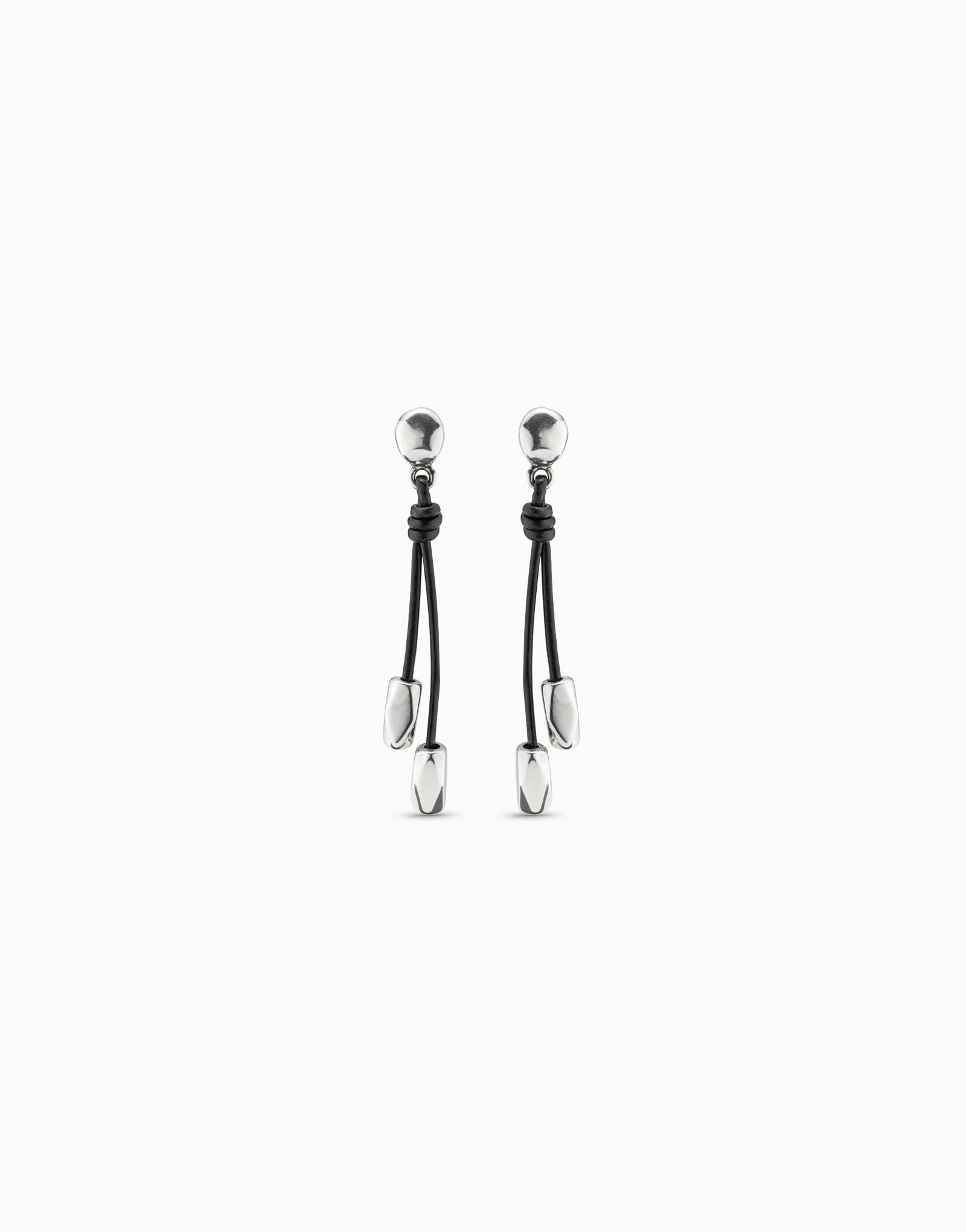 Drop leather earrings, Silver, large thumbnail