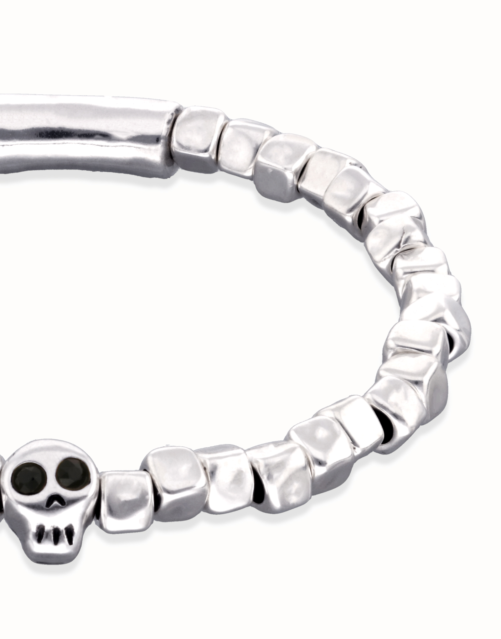 Beaded stretch bracelet with a skull, Silver, large thumbnail