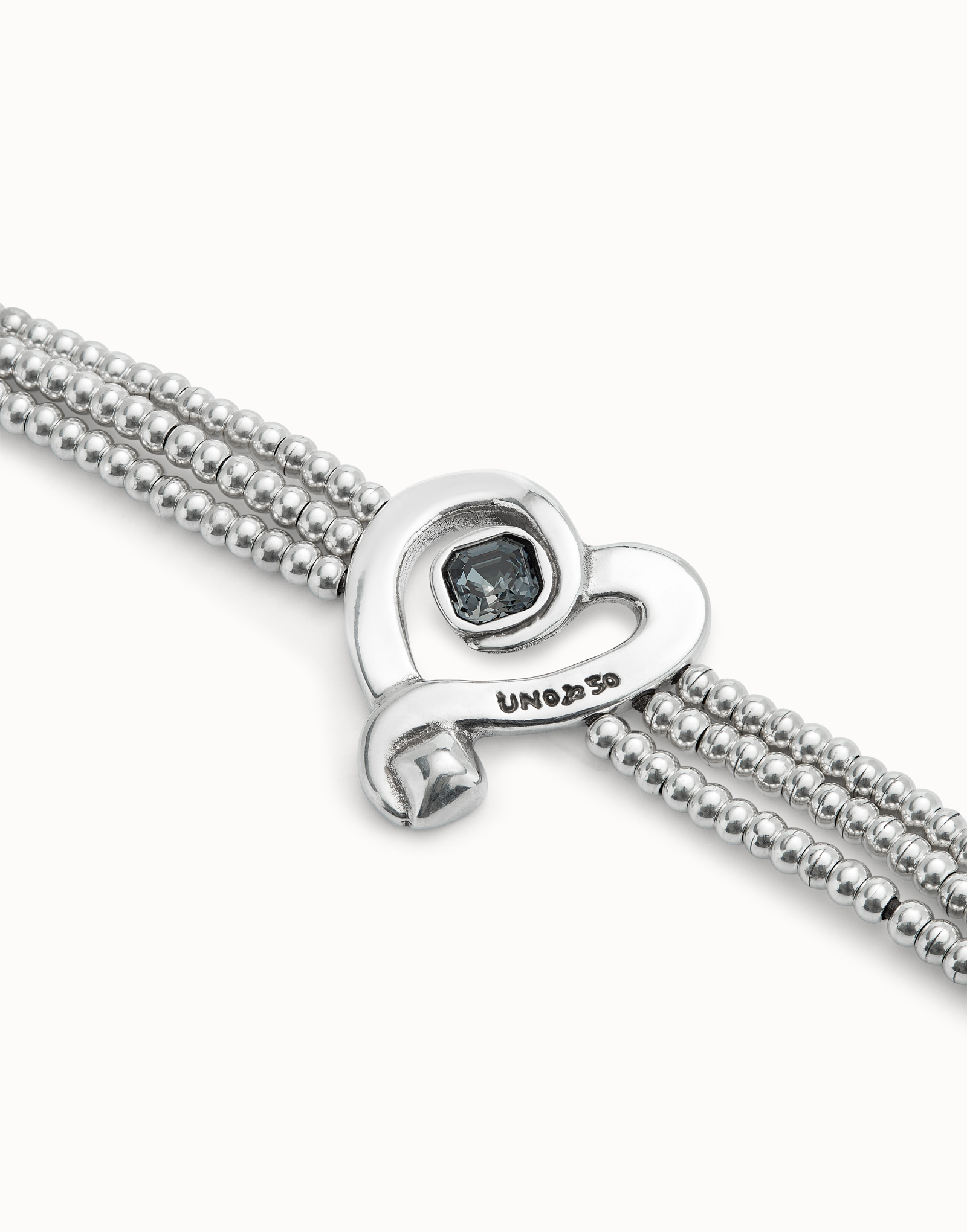 Multi strand leather beaded bracelet with a heart, Silver, large thumbnail