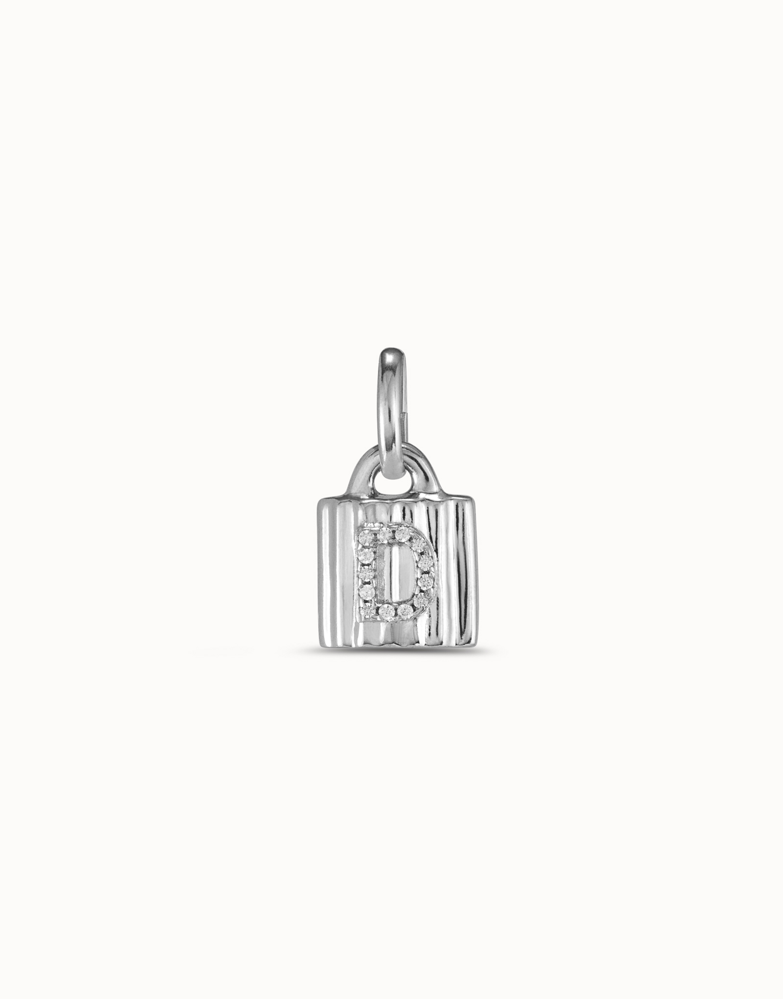 Sterling silver-plated padlock charm with topaz letter D, Silver, large thumbnail