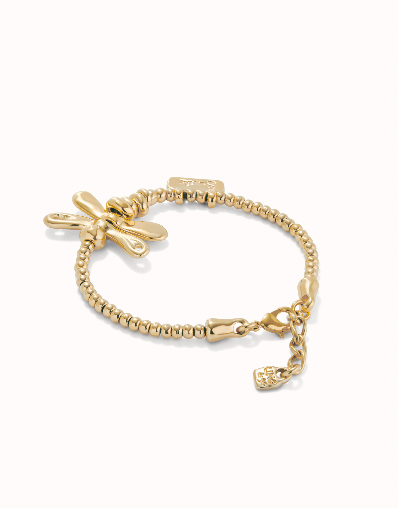 Elastic bracelet with 18K gold-plated dragonfly, Golden, large thumbnail