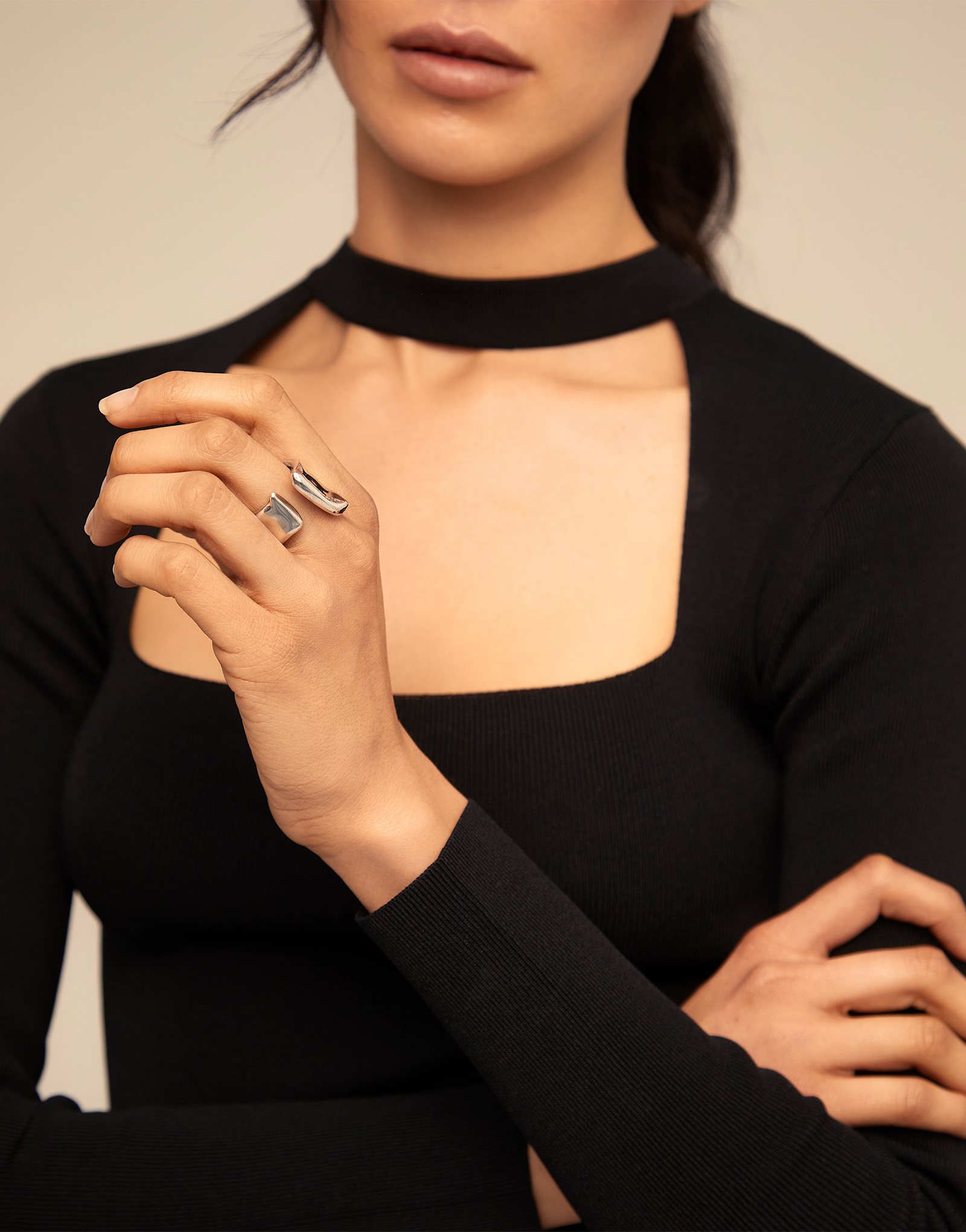 Anillo hendidura bañado oro de 18k, Plateado, large thumbnail