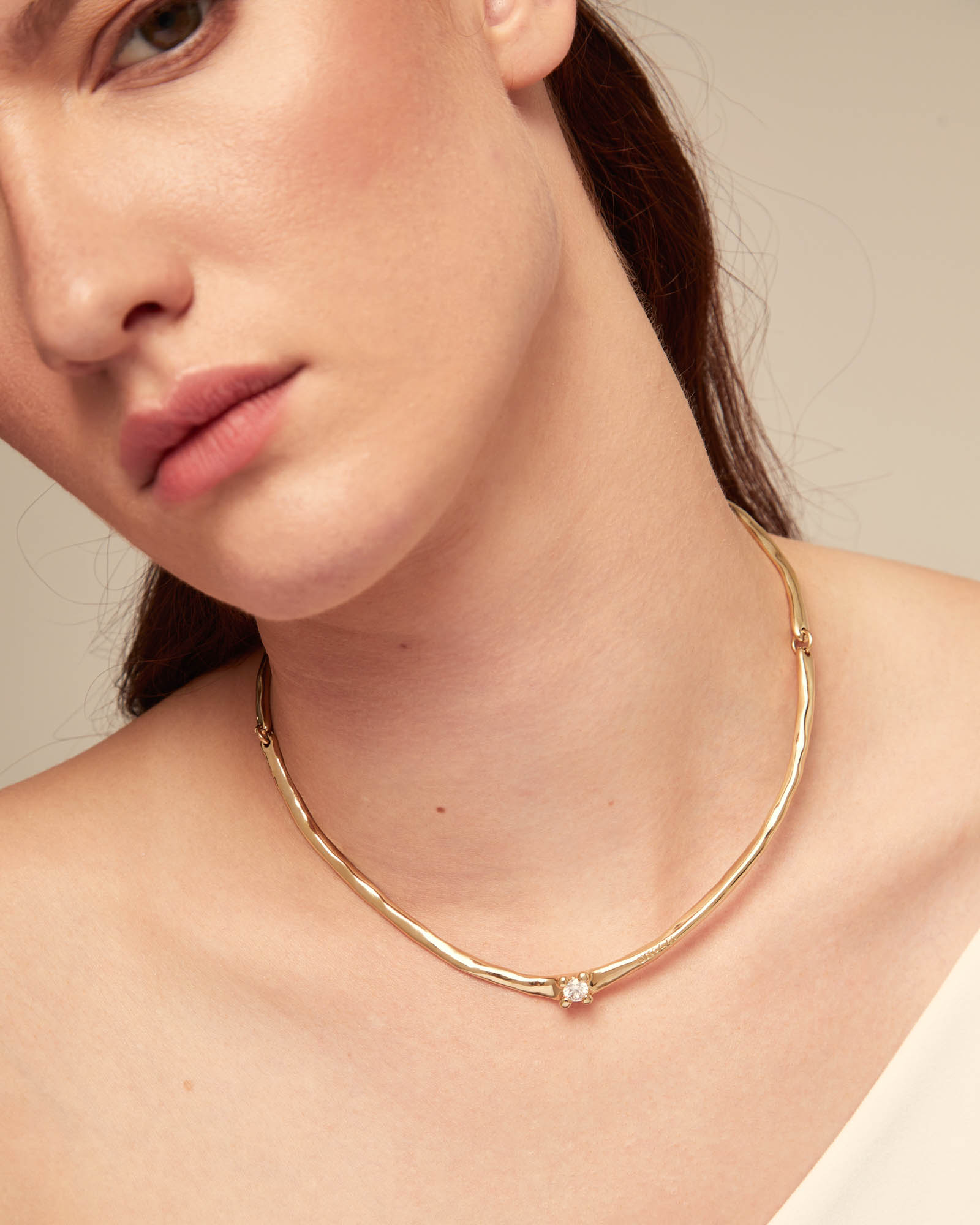 Choker necklace with white cubic zirconia, Golden, large thumbnail