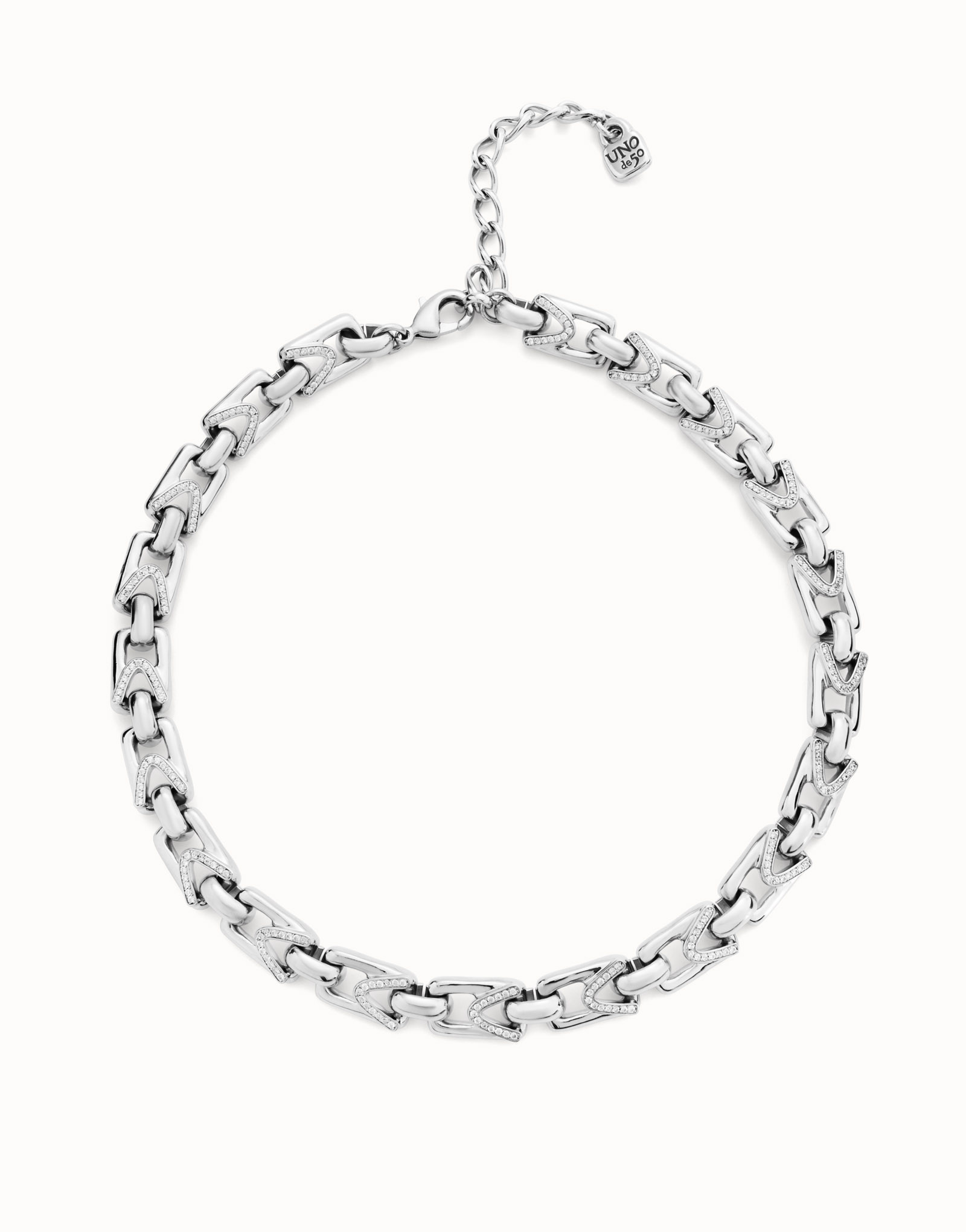 Rectangular links chain necklace, Silver, large thumbnail