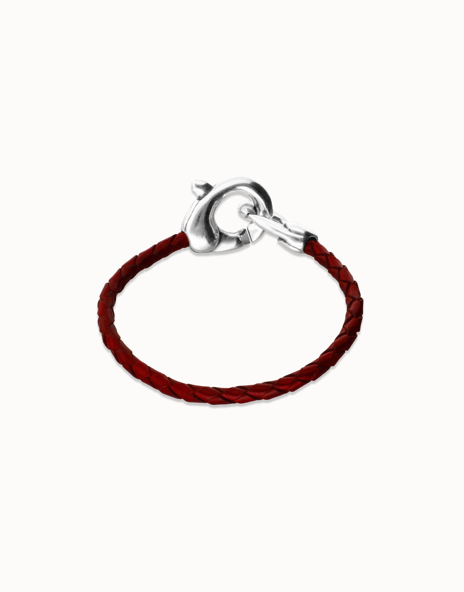 Red leather bracelet with interlocking carabiner, Silver, large thumbnail