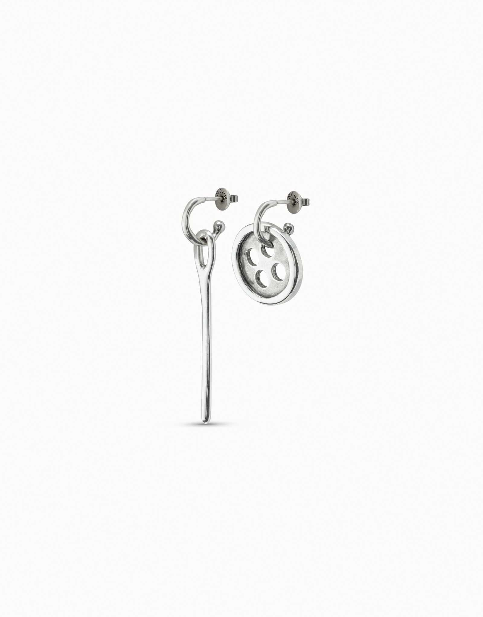 Needle and button earrings, Silver, large thumbnail