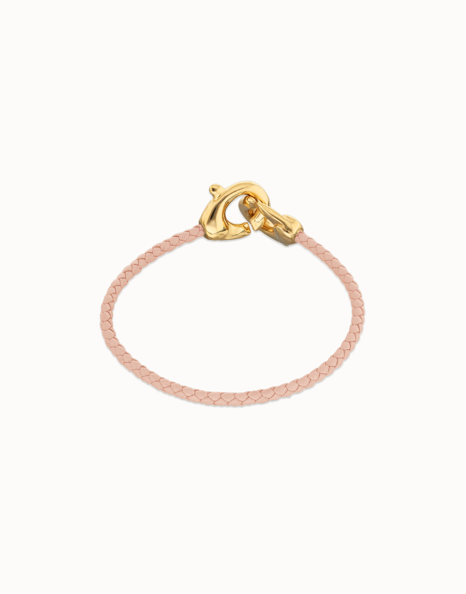 Pink leather bracelet with interlaced carabiner, Golden, large thumbnail