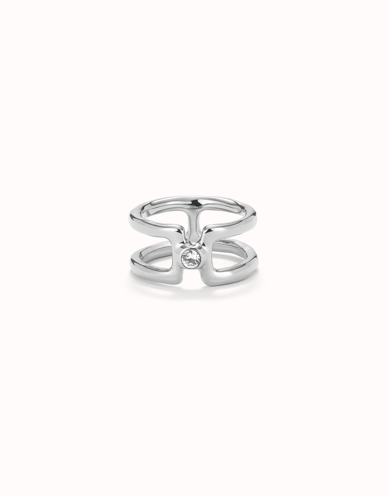 Double ring with white topaz, Silver, large thumbnail