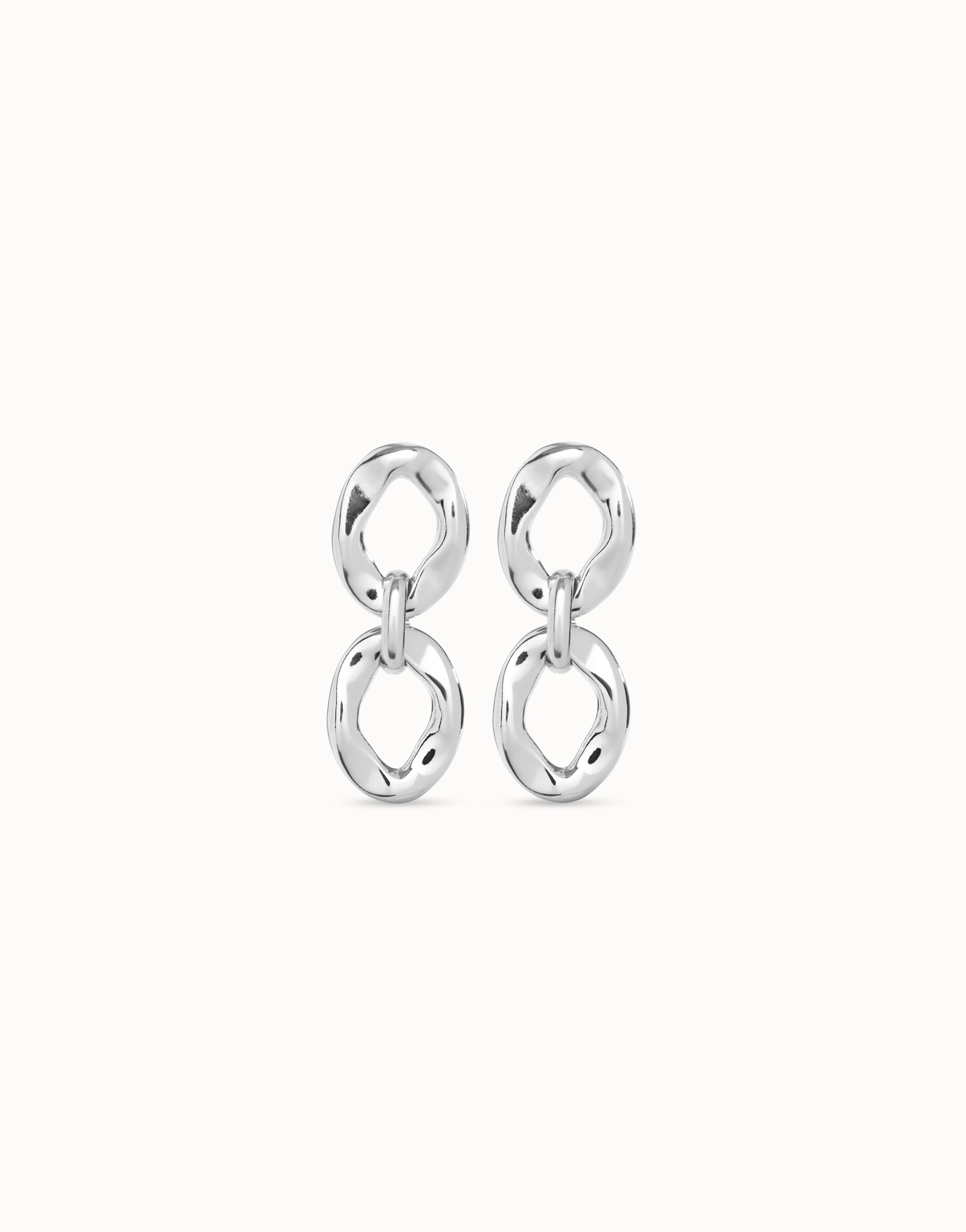 Drop earrings with 2 links, Silver, large thumbnail