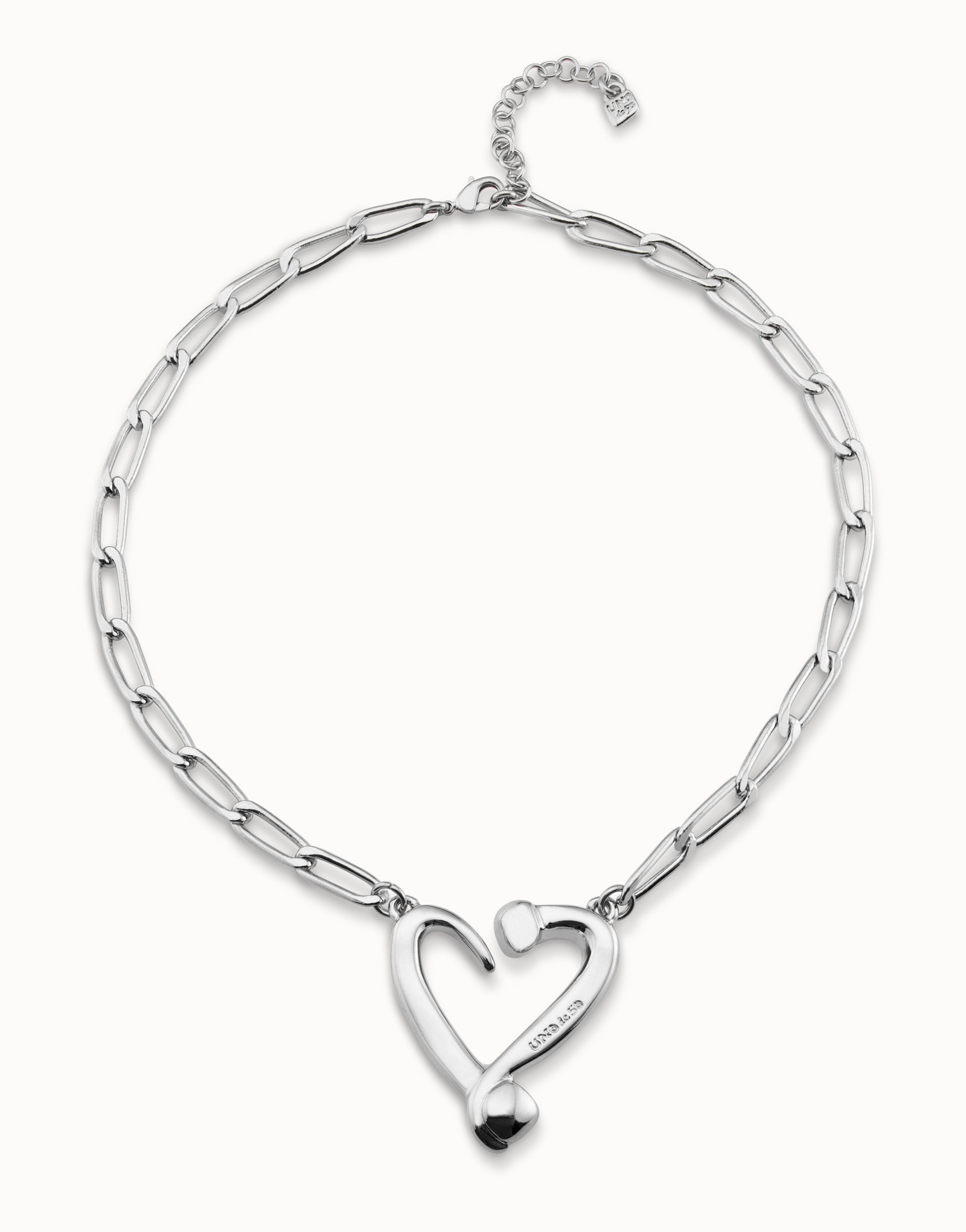 Short  link chain pendant necklace with a heart, Silver, large thumbnail
