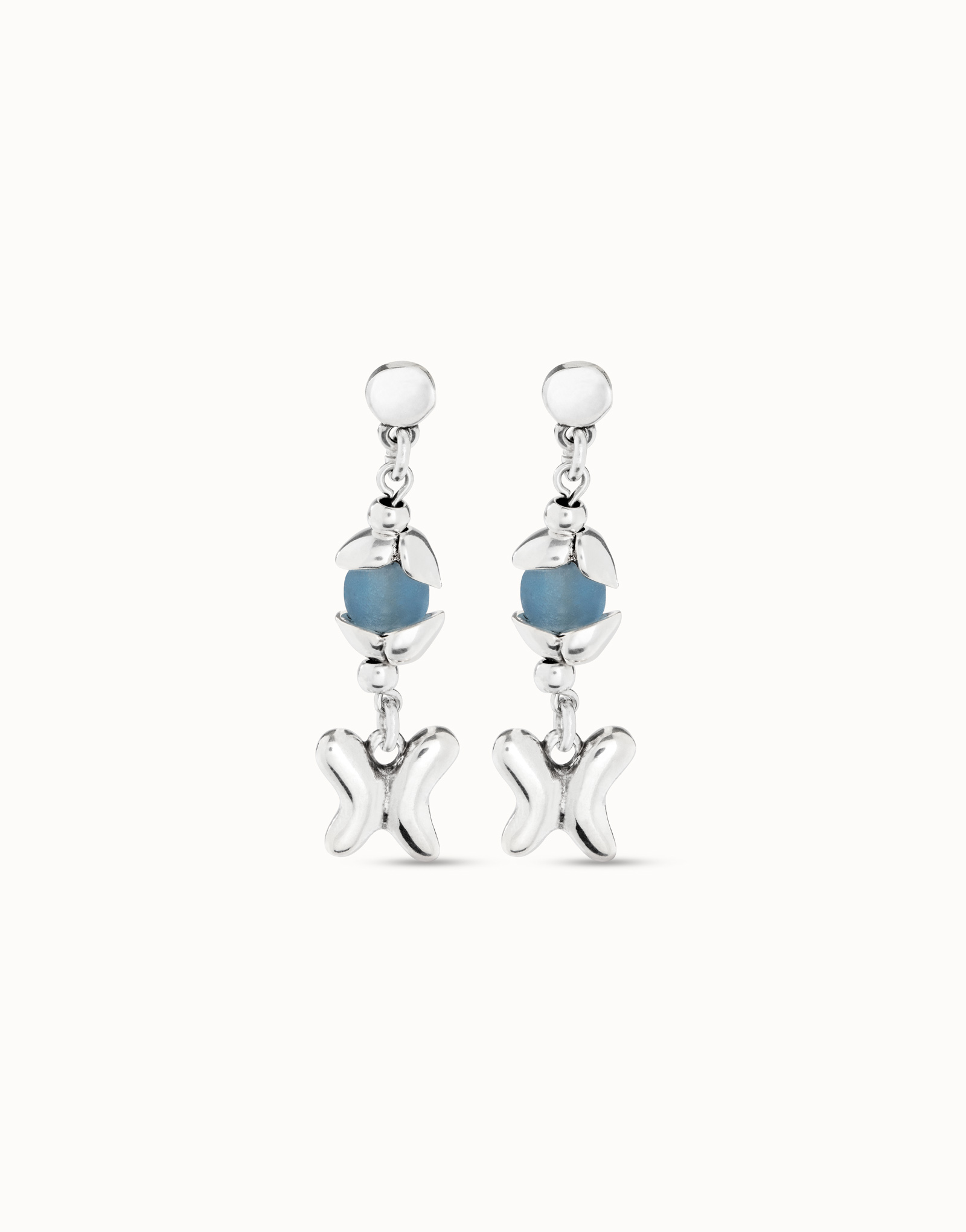 Earrings with blue crystal and butterfly, Silver, large thumbnail
