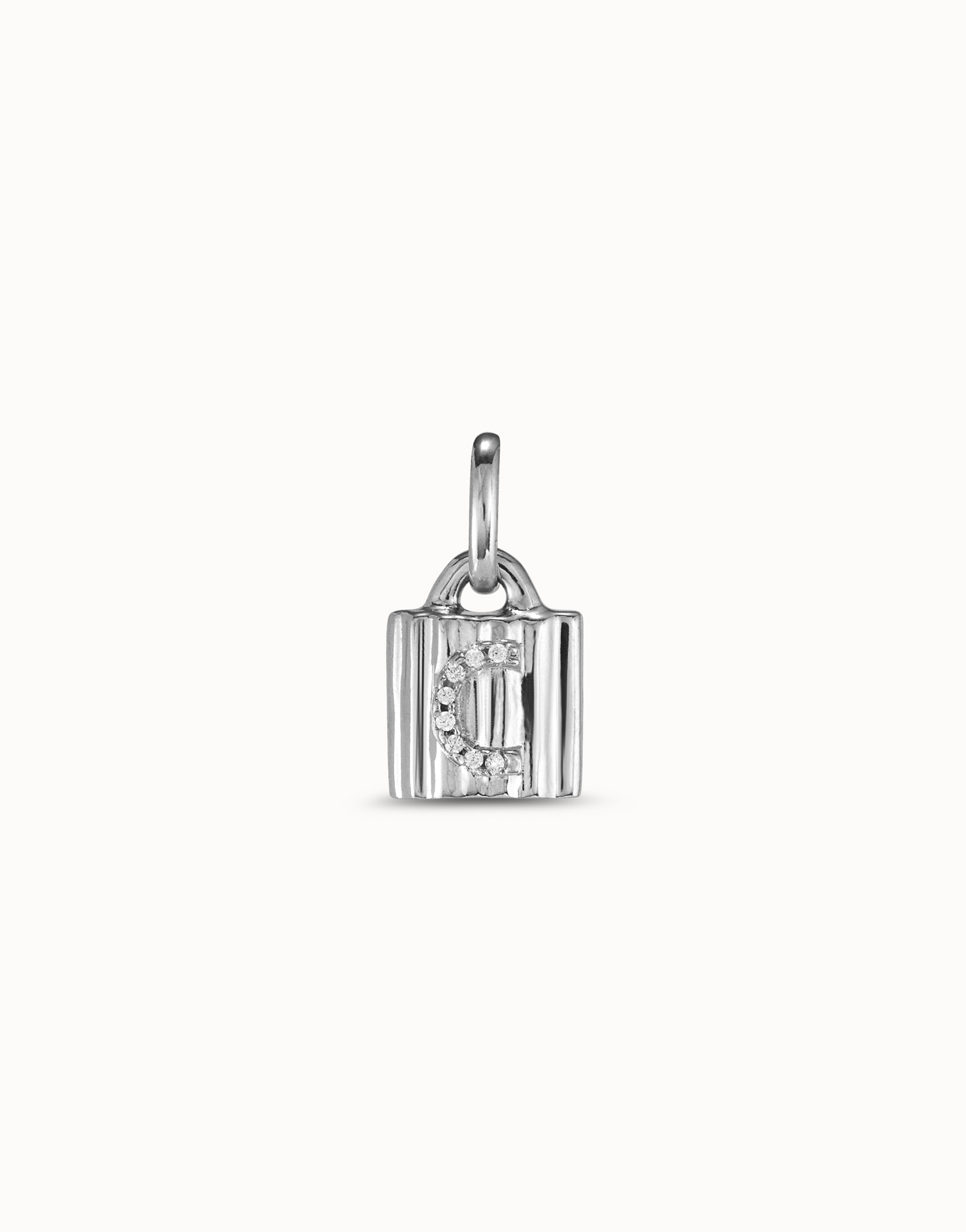 Sterling silver-plated padlock charm with topaz letter C, Silver, large thumbnail