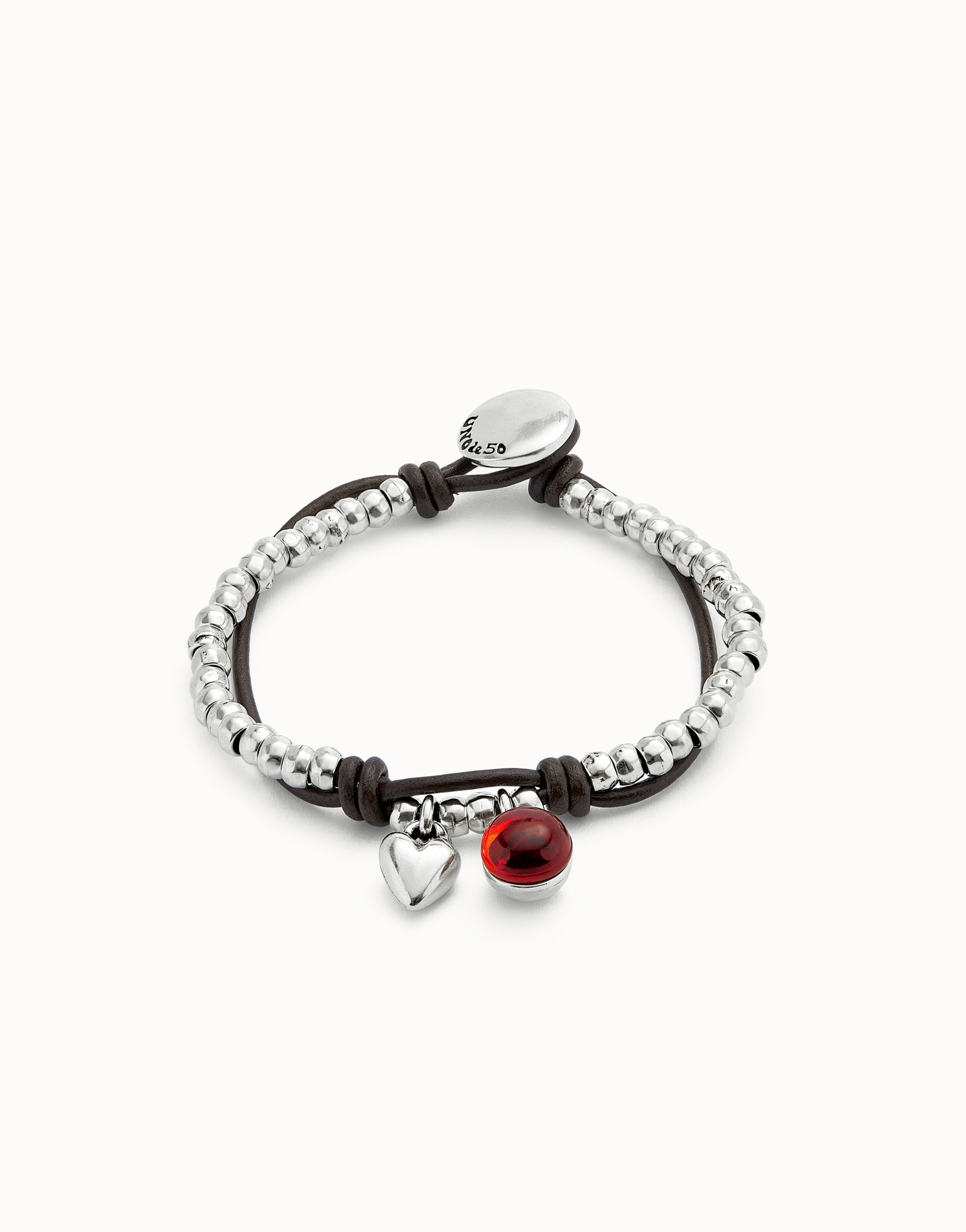 Bracciale a sfere placcate argento Sterling con cuore e cristallo di Murano rosso, Argent, large thumbnail