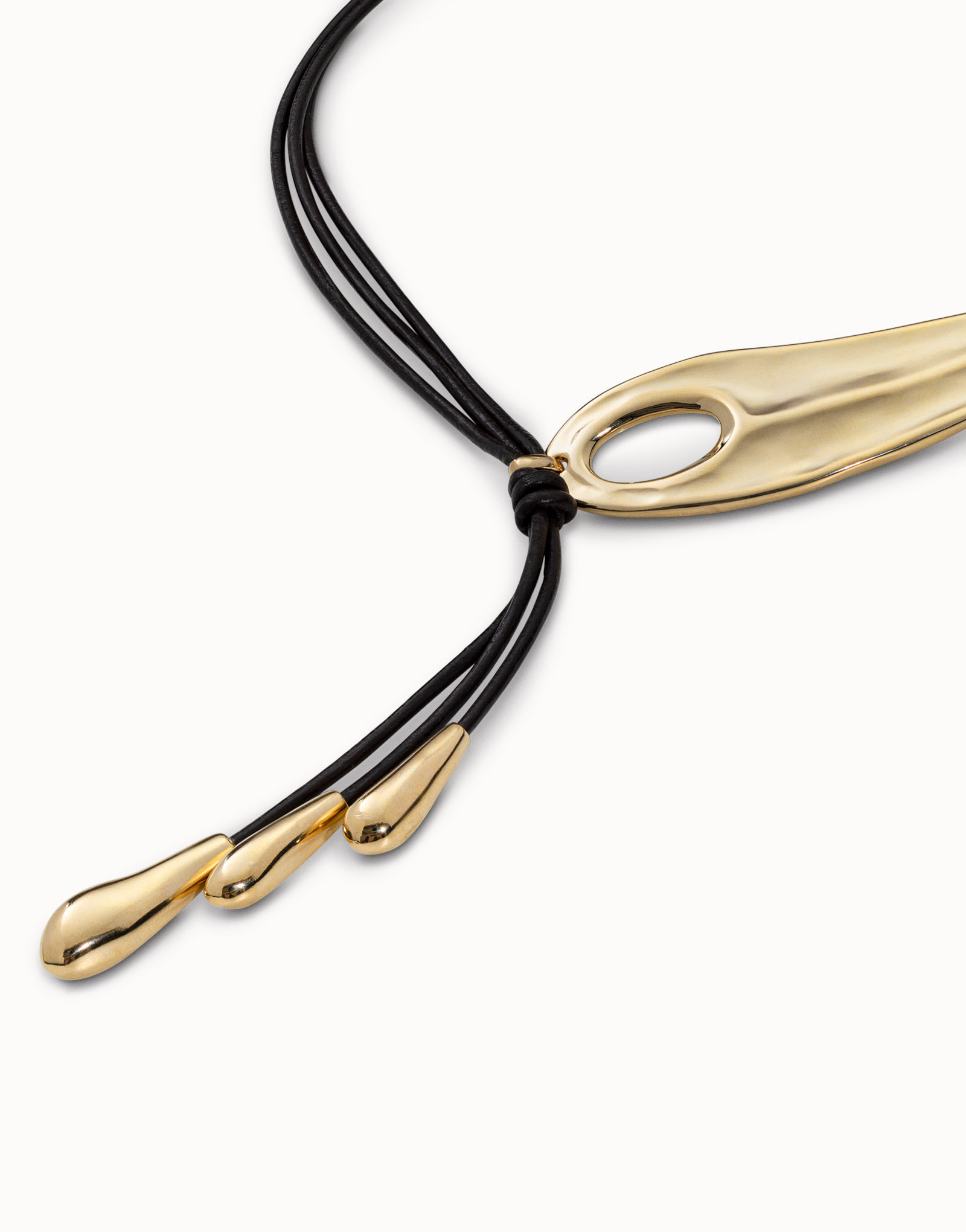 Leather necklace with fringes with drops, Golden, large thumbnail