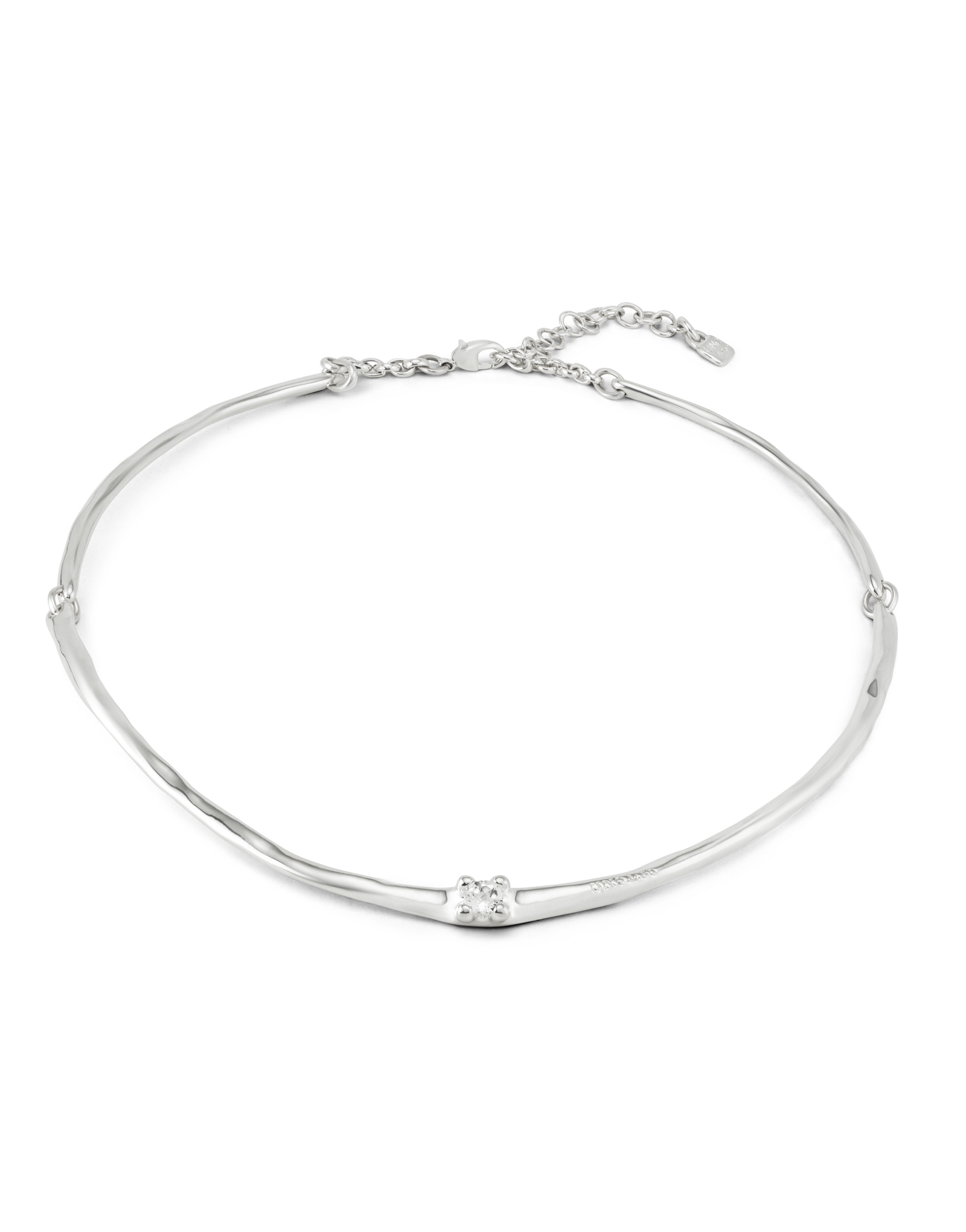 Choker necklace with white cubic zirconia, Silver, large thumbnail