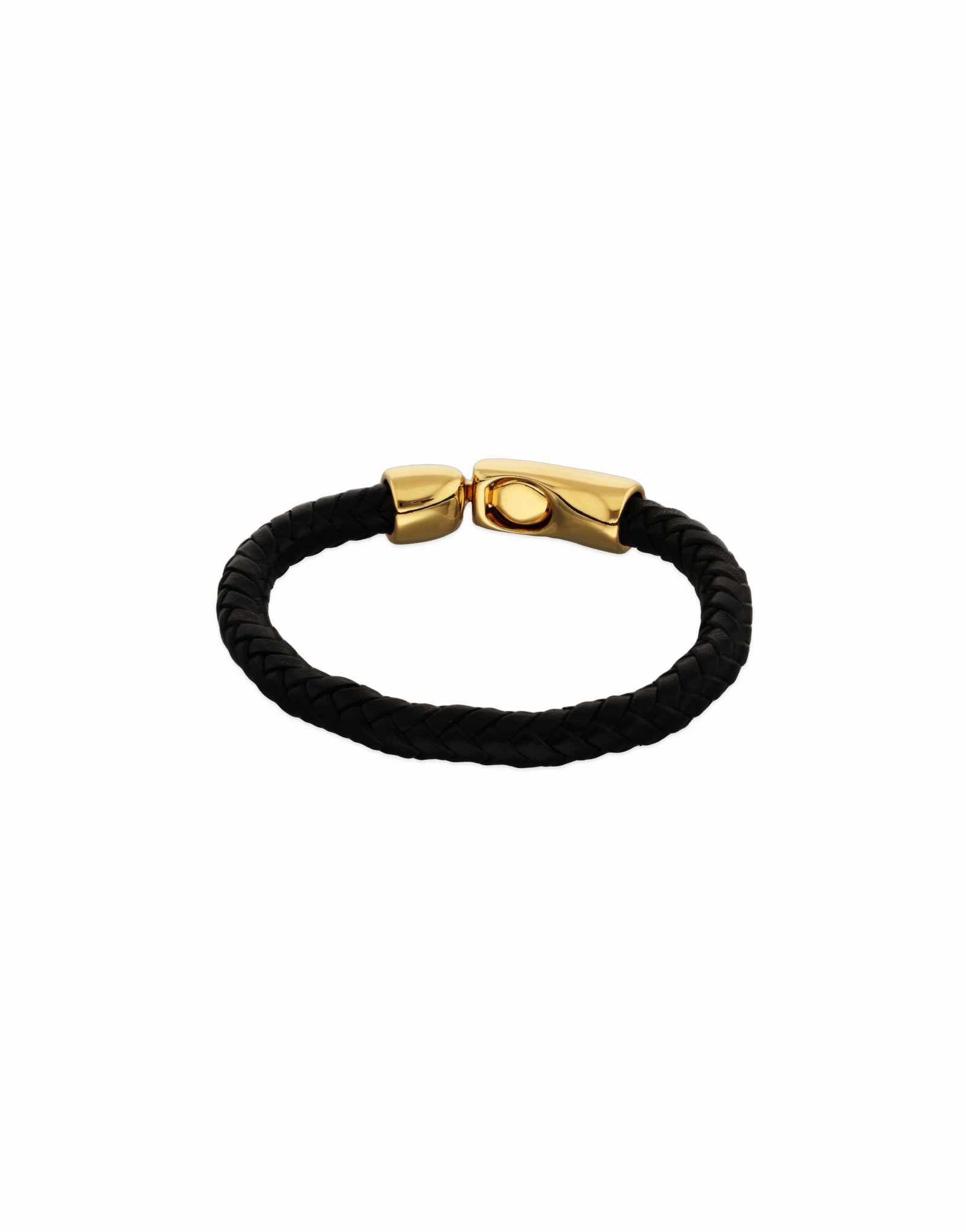 Leather braided bracelet with golden clasp, Golden, large thumbnail