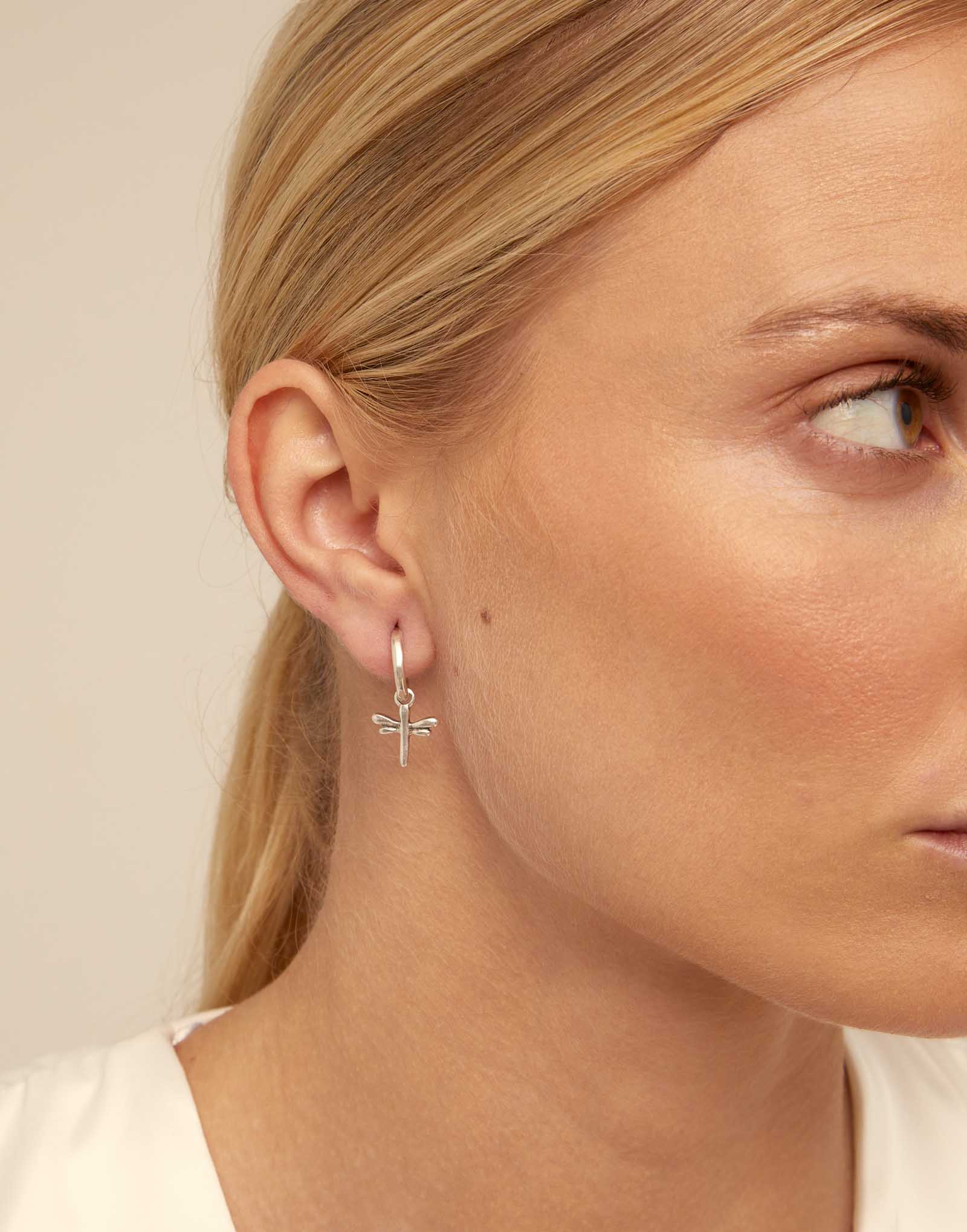 Dragonfly Single Hoop Charm, Silver, large thumbnail