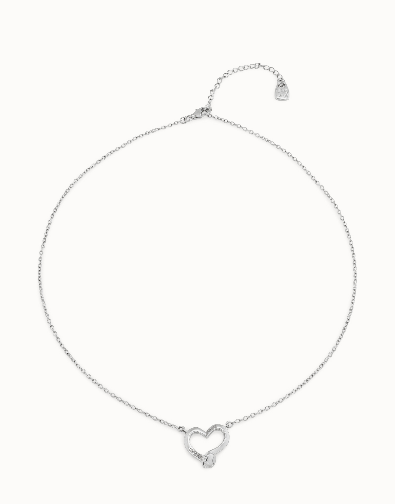 Chain pendant necklace  with heart, Silver, large thumbnail