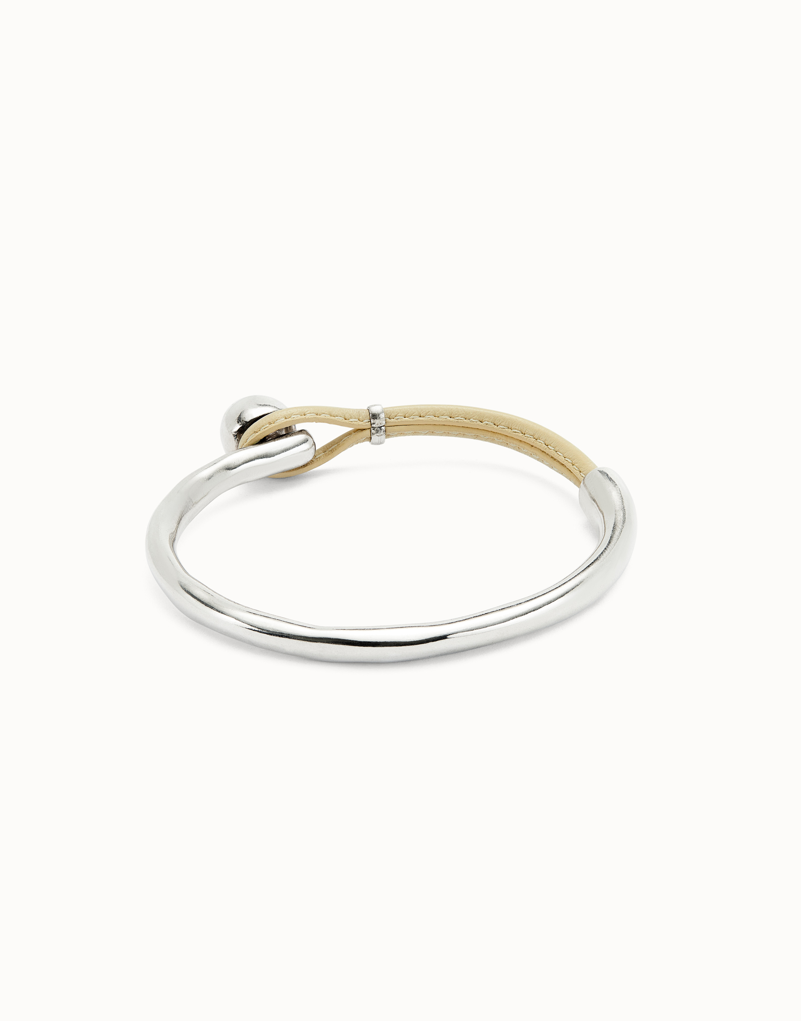 Bangle bracelet with ivory leather, Silver, large thumbnail