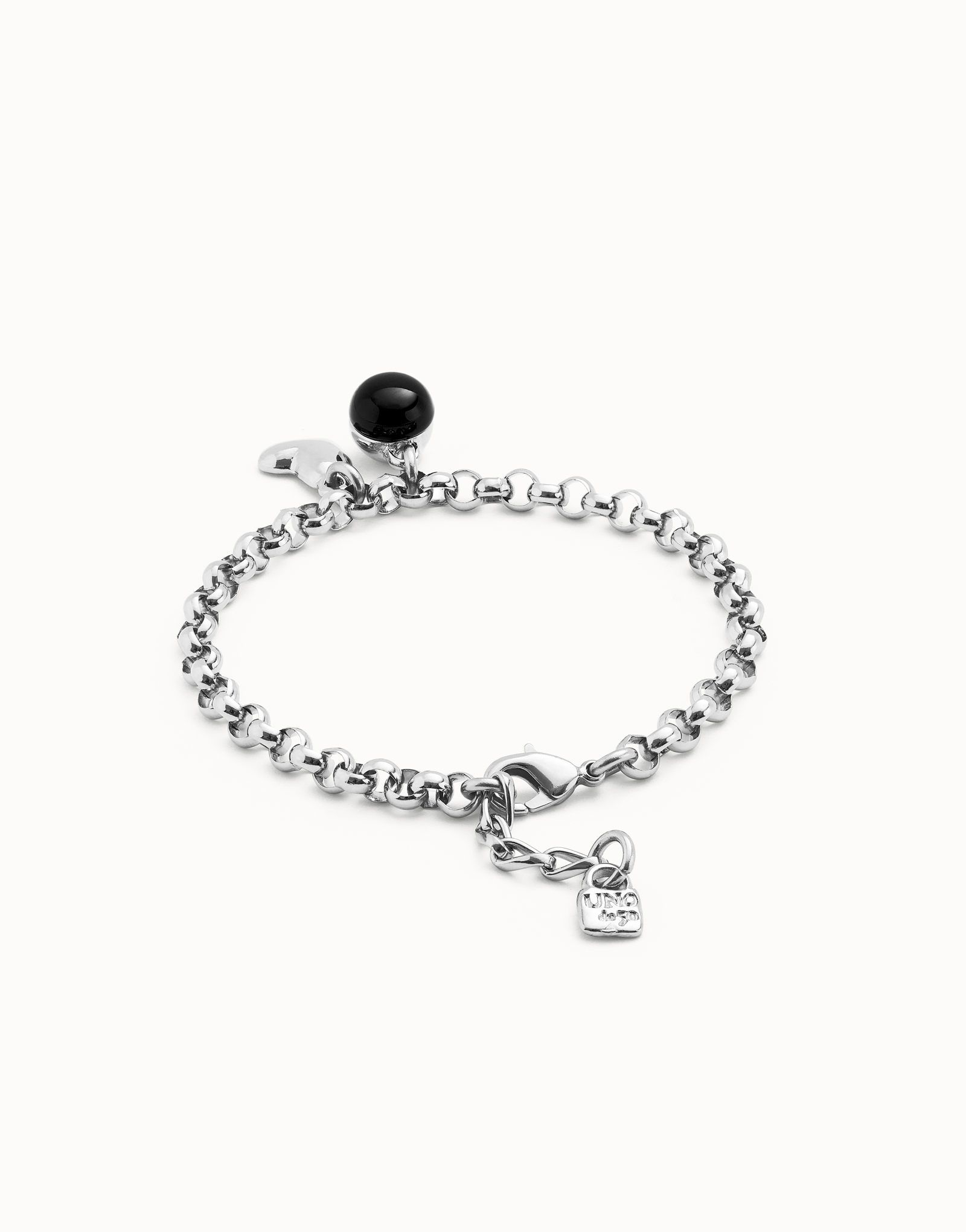 Link chain bracelet with heart charm and murano glass, Silver, large thumbnail