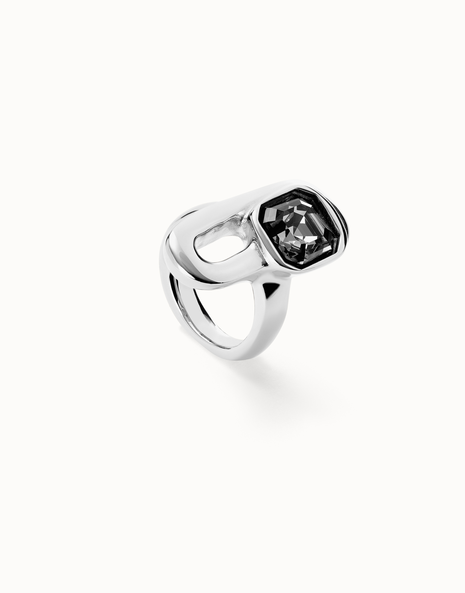 Ring with black crystal, Silver, large thumbnail